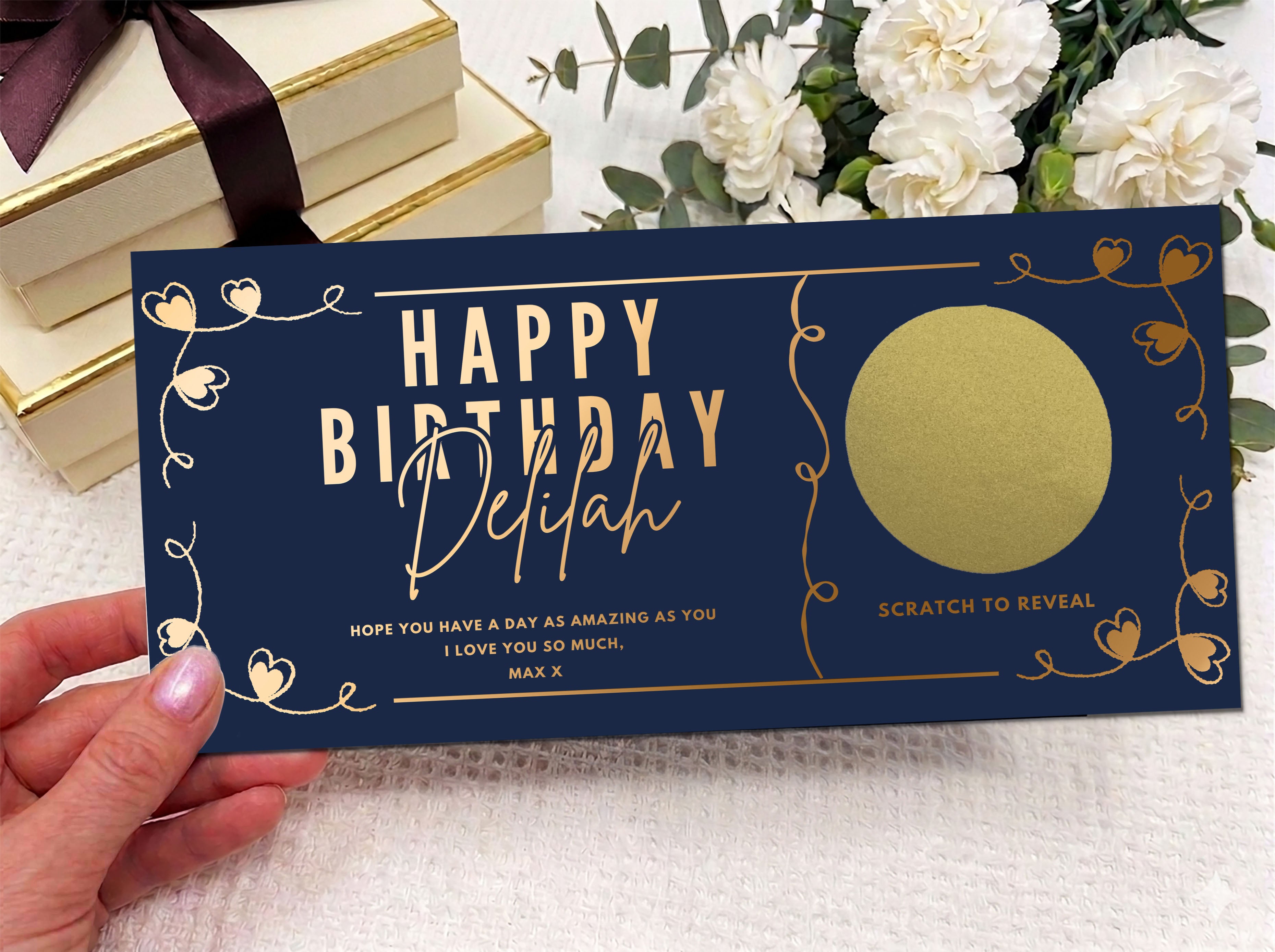 Romantic Birthday Scratch Off Card, Personalised Birthday Surprise Voucher