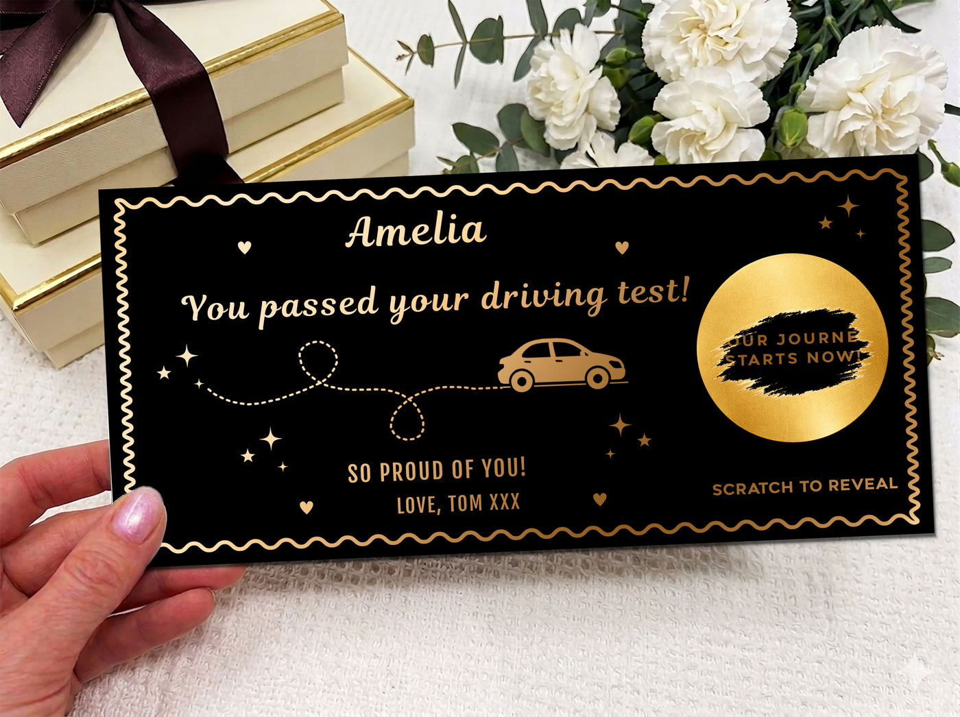 Personalised "You Passed" Driving Test Scratch Card – Luxury Gold Gift Reveal