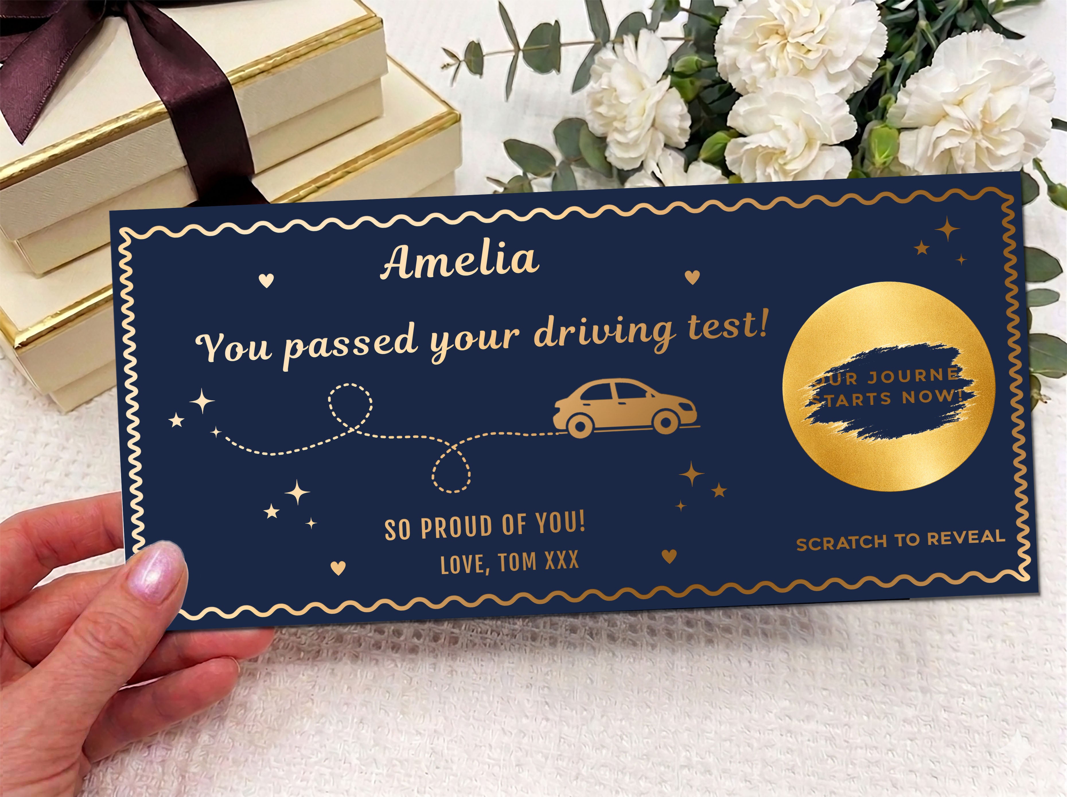 Personalised "You Passed" Driving Test Scratch Card – Luxury Gold Gift Reveal