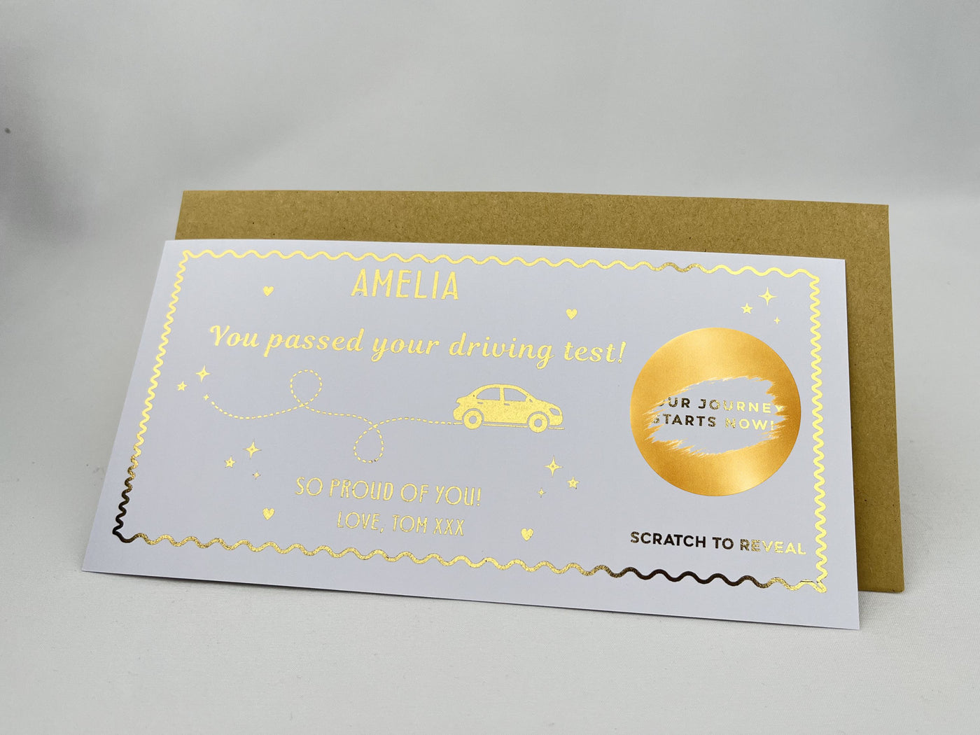 Personalised "You Passed" Driving Test Scratch Card – Luxury Gold Gift Reveal