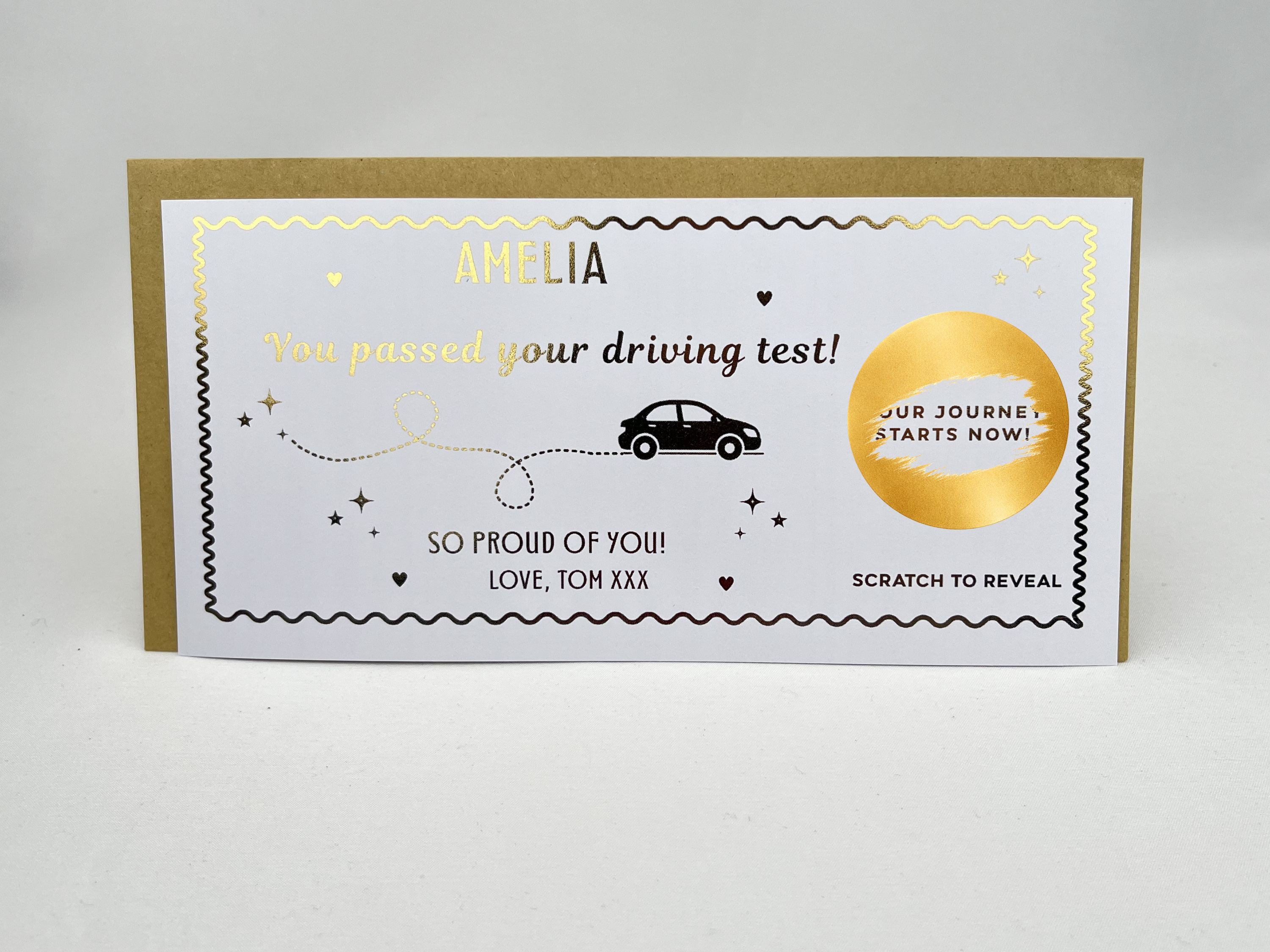 Personalised "You Passed" Driving Test Scratch Card – Luxury Gold Gift Reveal