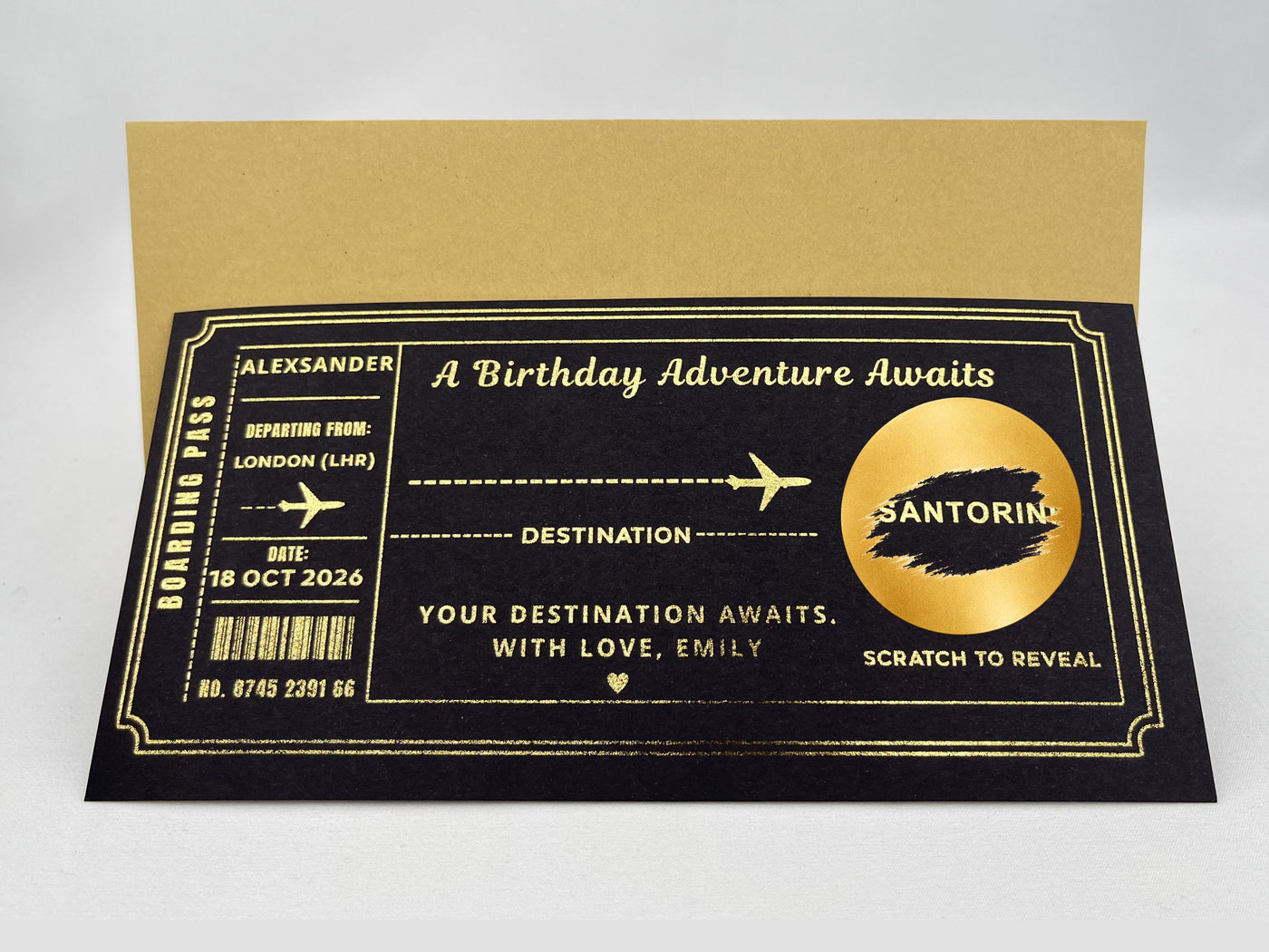 Personalised Birthday Adventure Boarding Pass – Gold Scratch Card Holiday Reveal