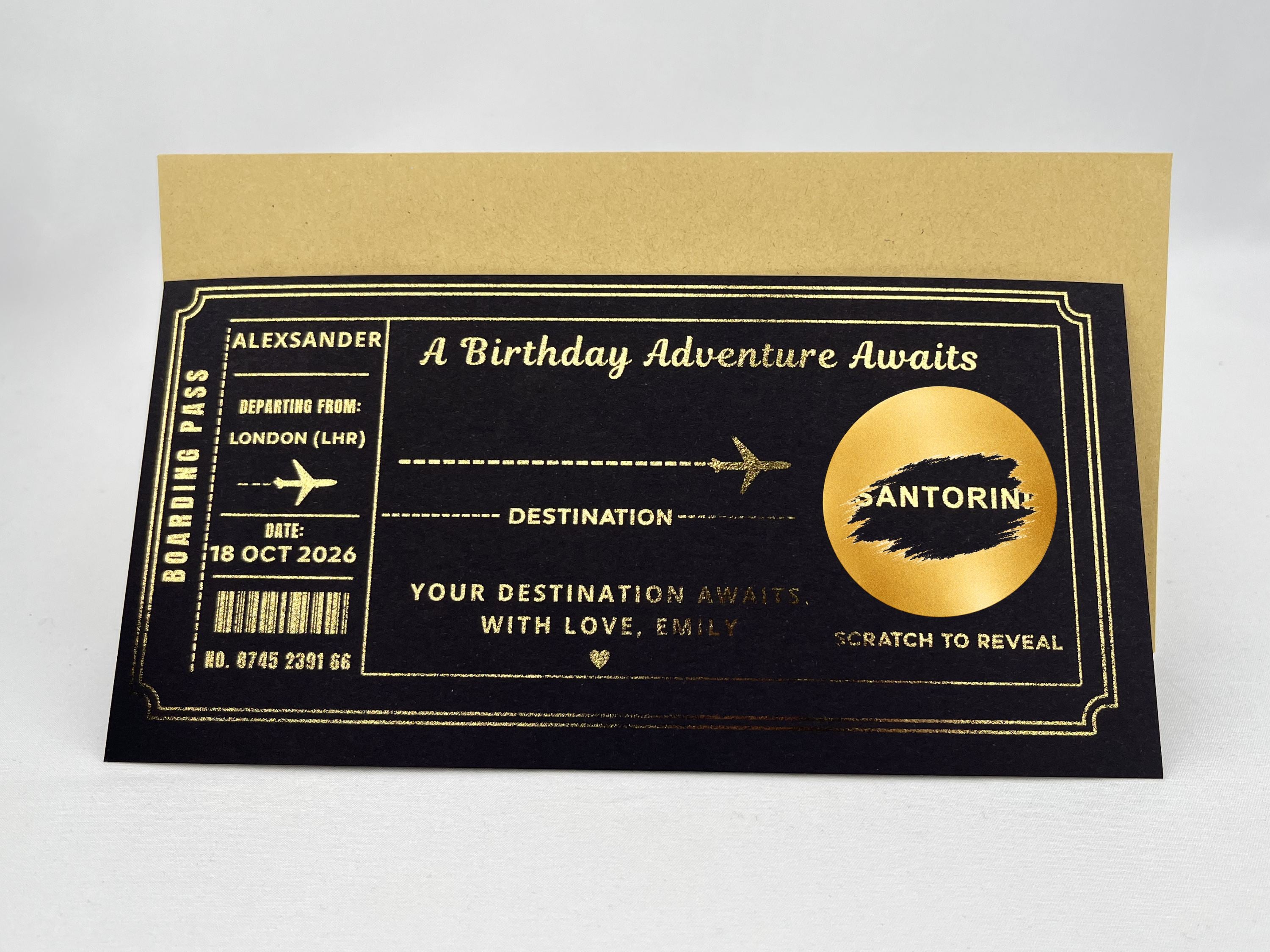 Personalised Birthday Adventure Boarding Pass – Gold Scratch Card Holiday Reveal