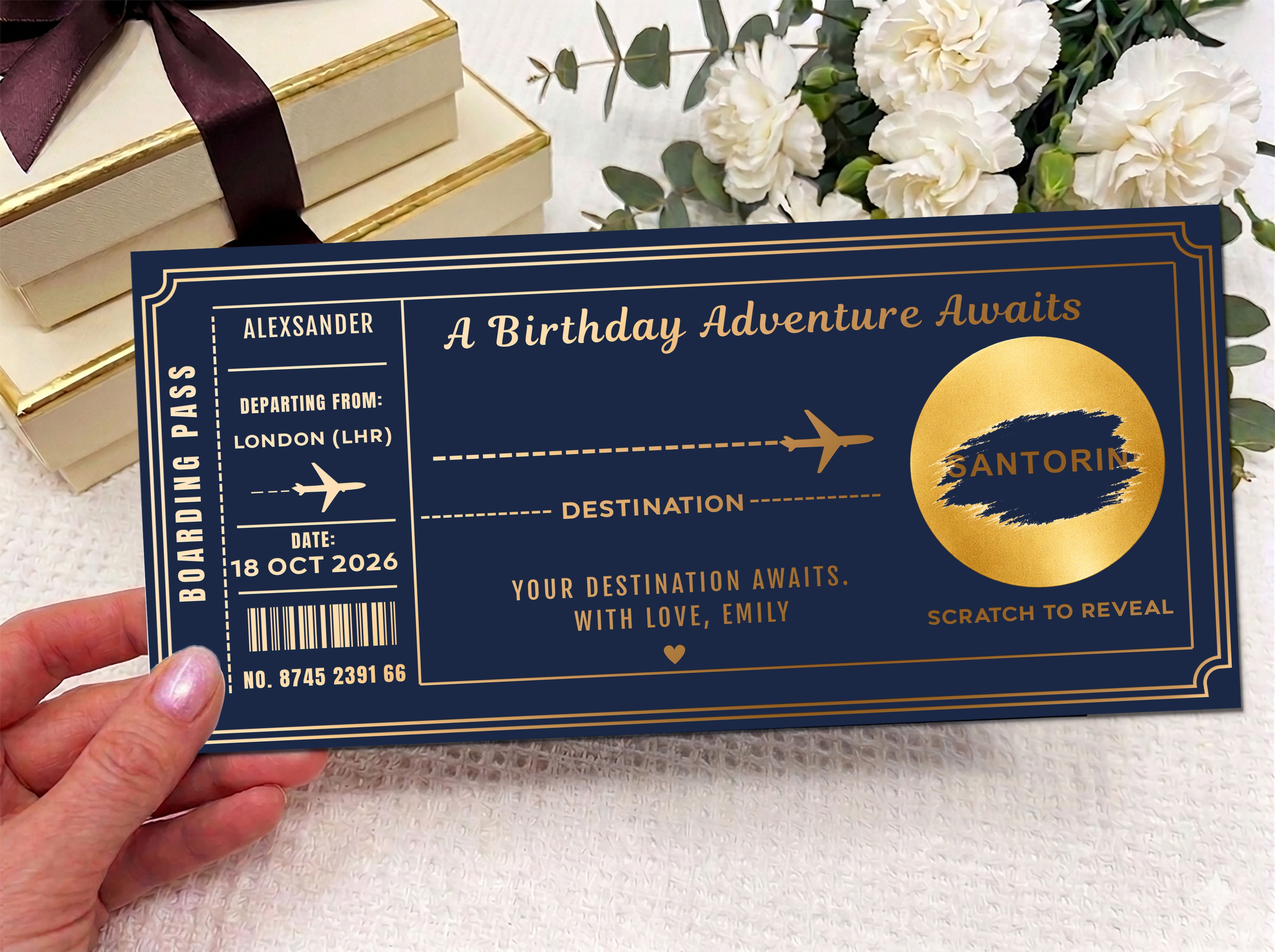 Personalised Birthday Adventure Boarding Pass – Gold Scratch Card Holiday Reveal