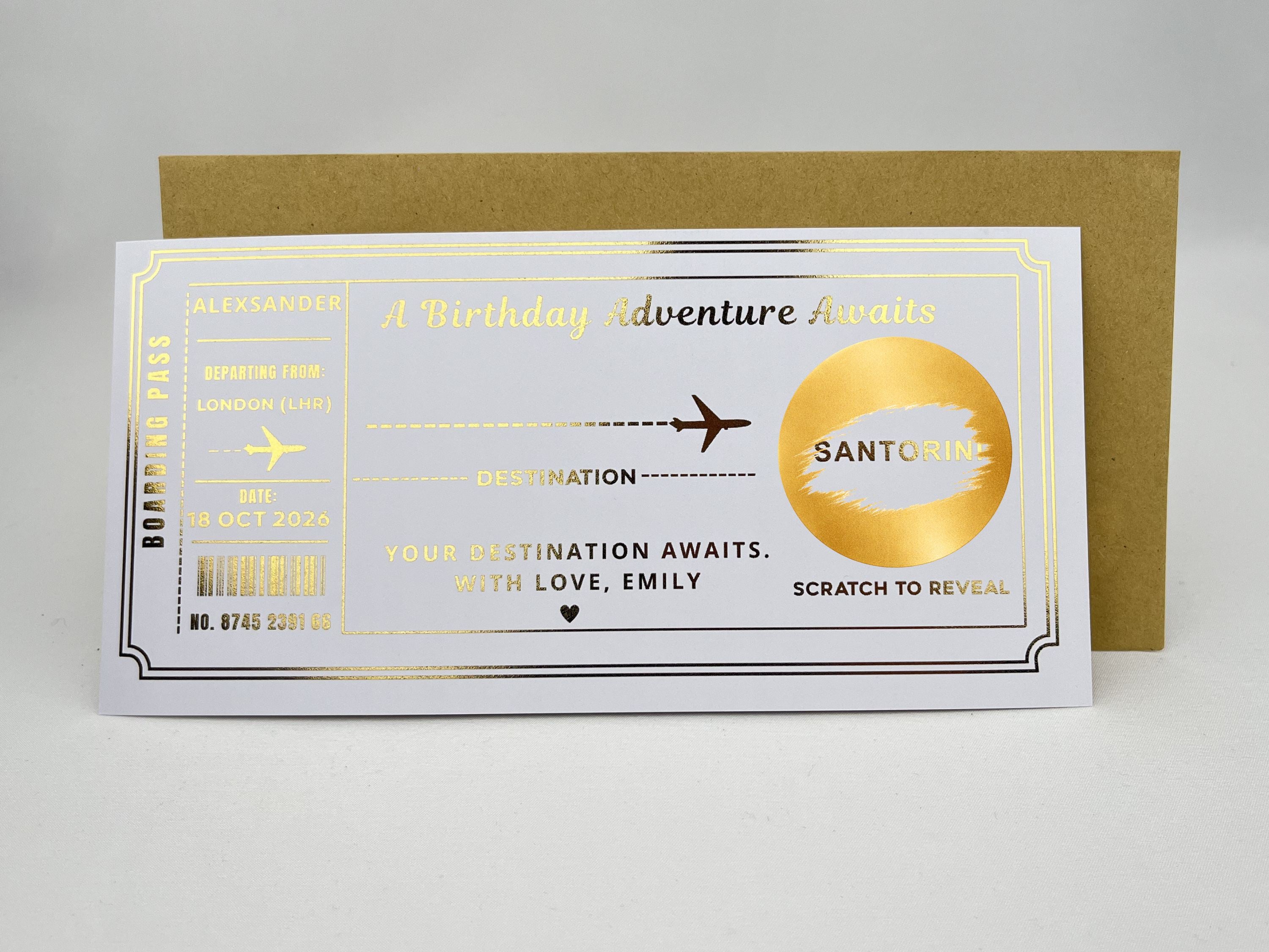 Personalised Birthday Adventure Boarding Pass – Gold Scratch Card Holiday Reveal