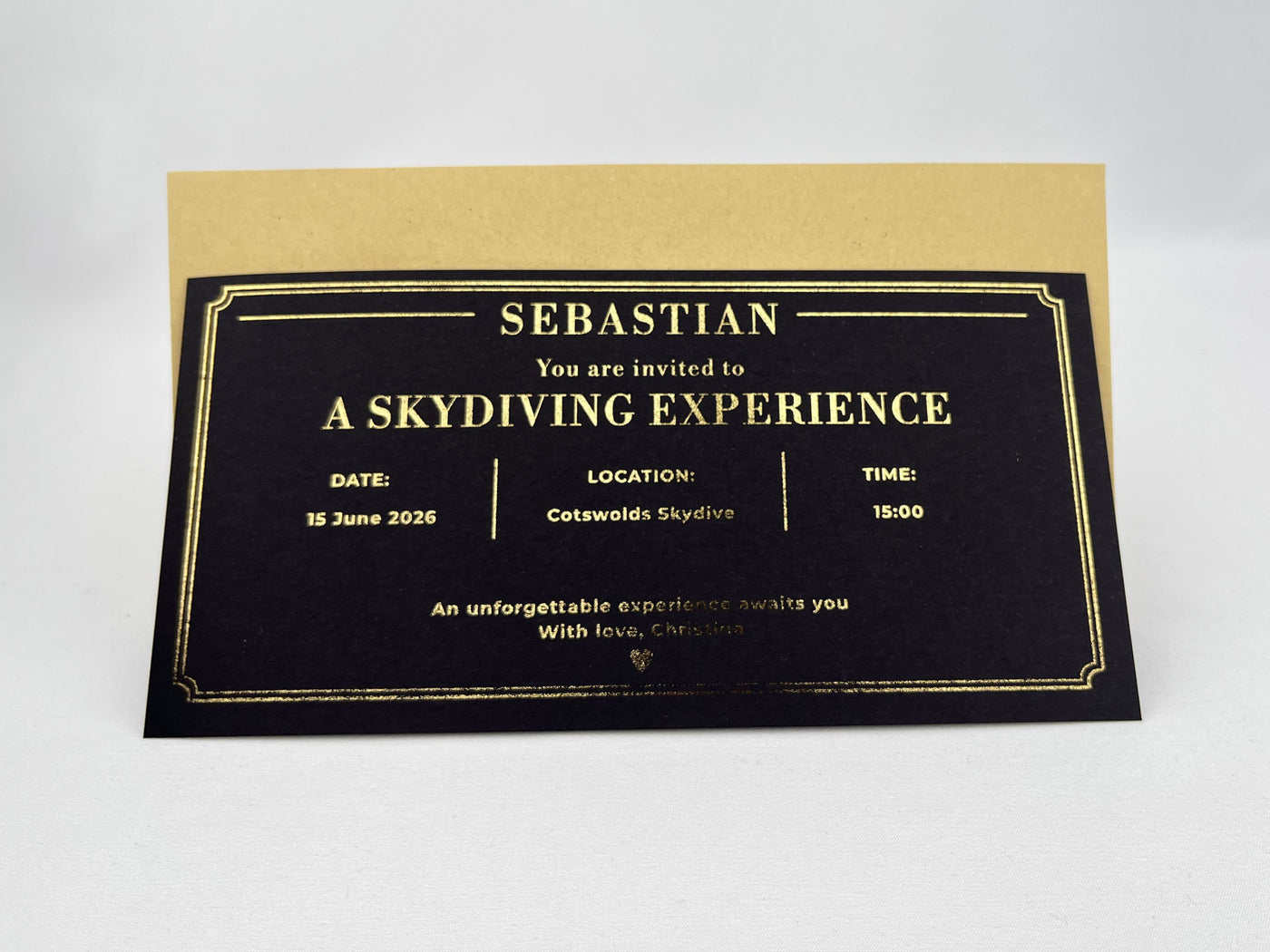 Personalised Experience Gift Invitation Scratch Card – Gold Reveal for Skydiving, Spa & Adventures