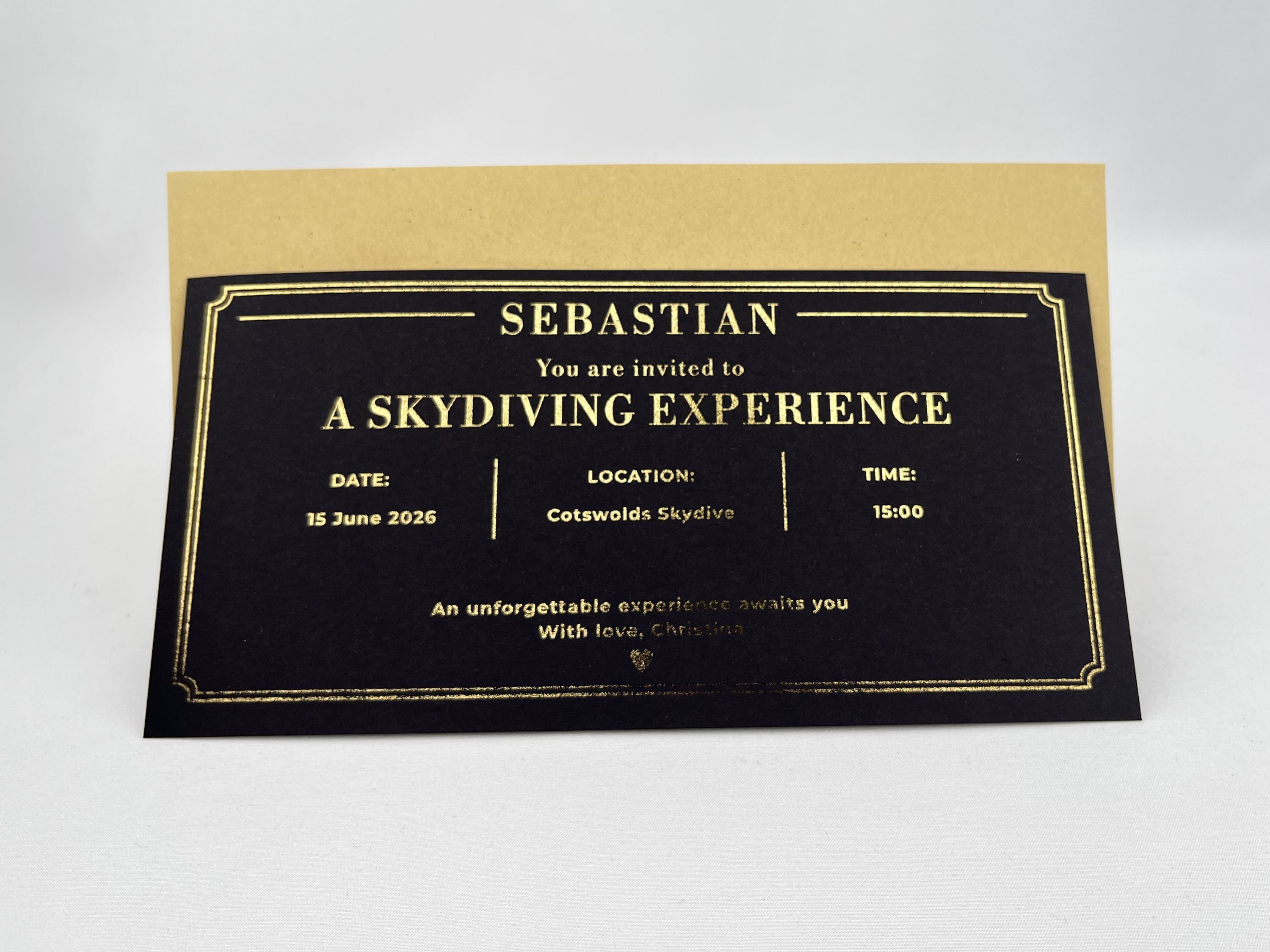 Personalised Experience Gift Invitation Scratch Card – Gold Reveal for Skydiving, Spa & Adventures