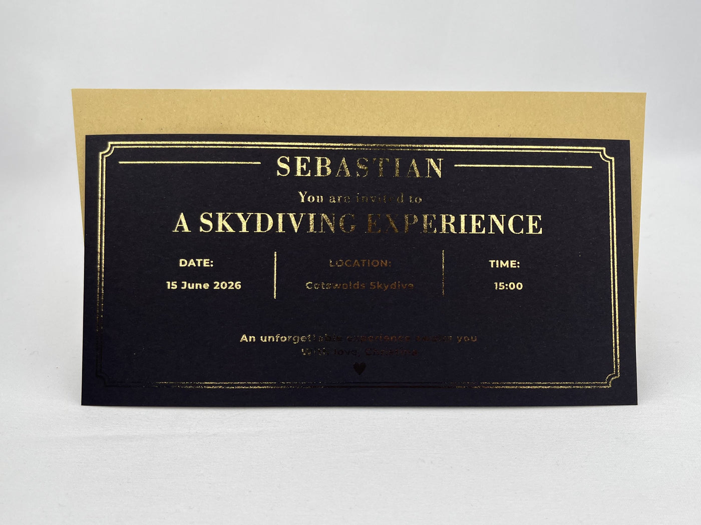 Personalised Experience Gift Invitation Scratch Card – Gold Reveal for Skydiving, Spa & Adventures