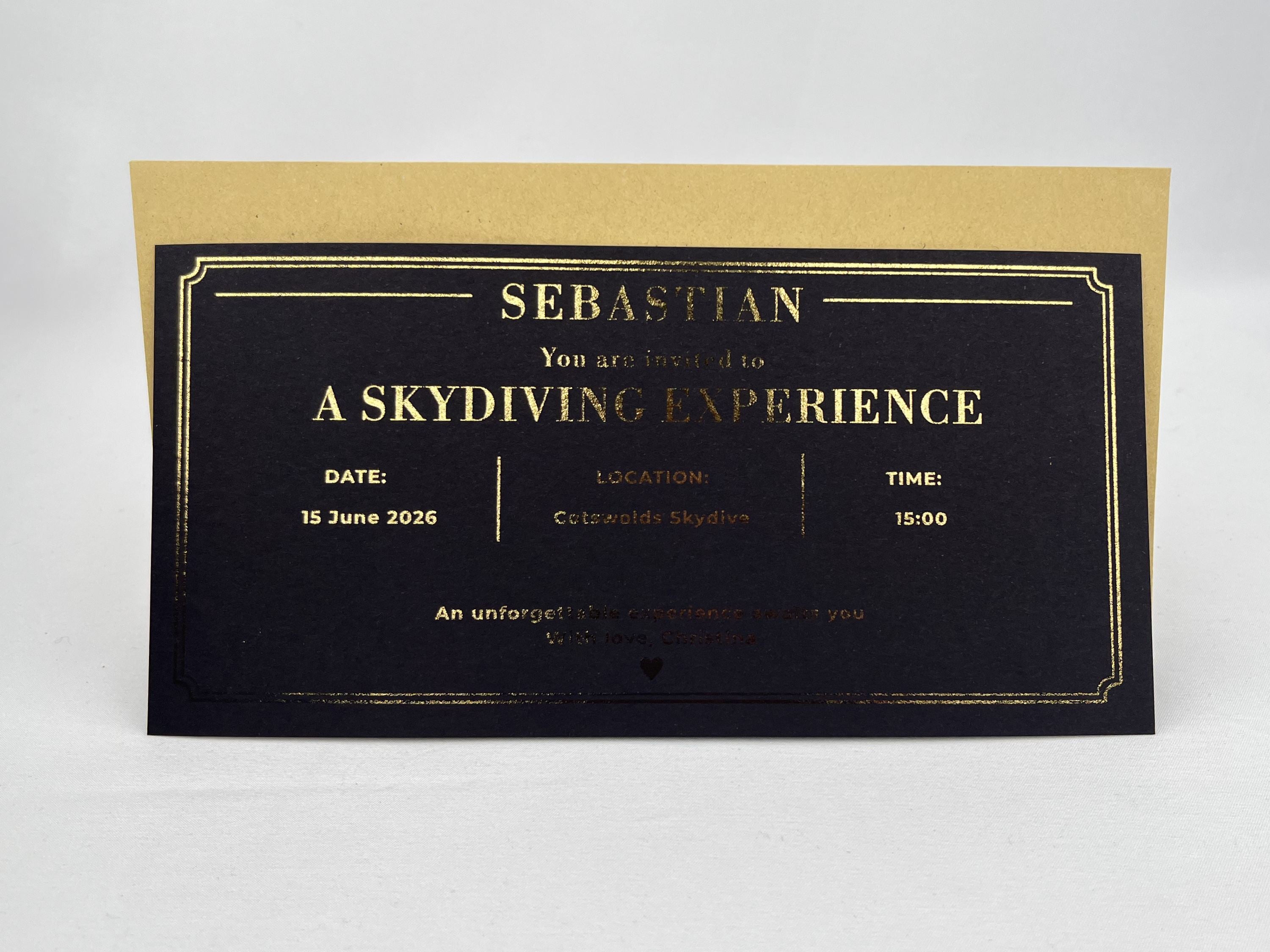 Personalised Experience Gift Invitation Scratch Card – Gold Reveal for Skydiving, Spa & Adventures