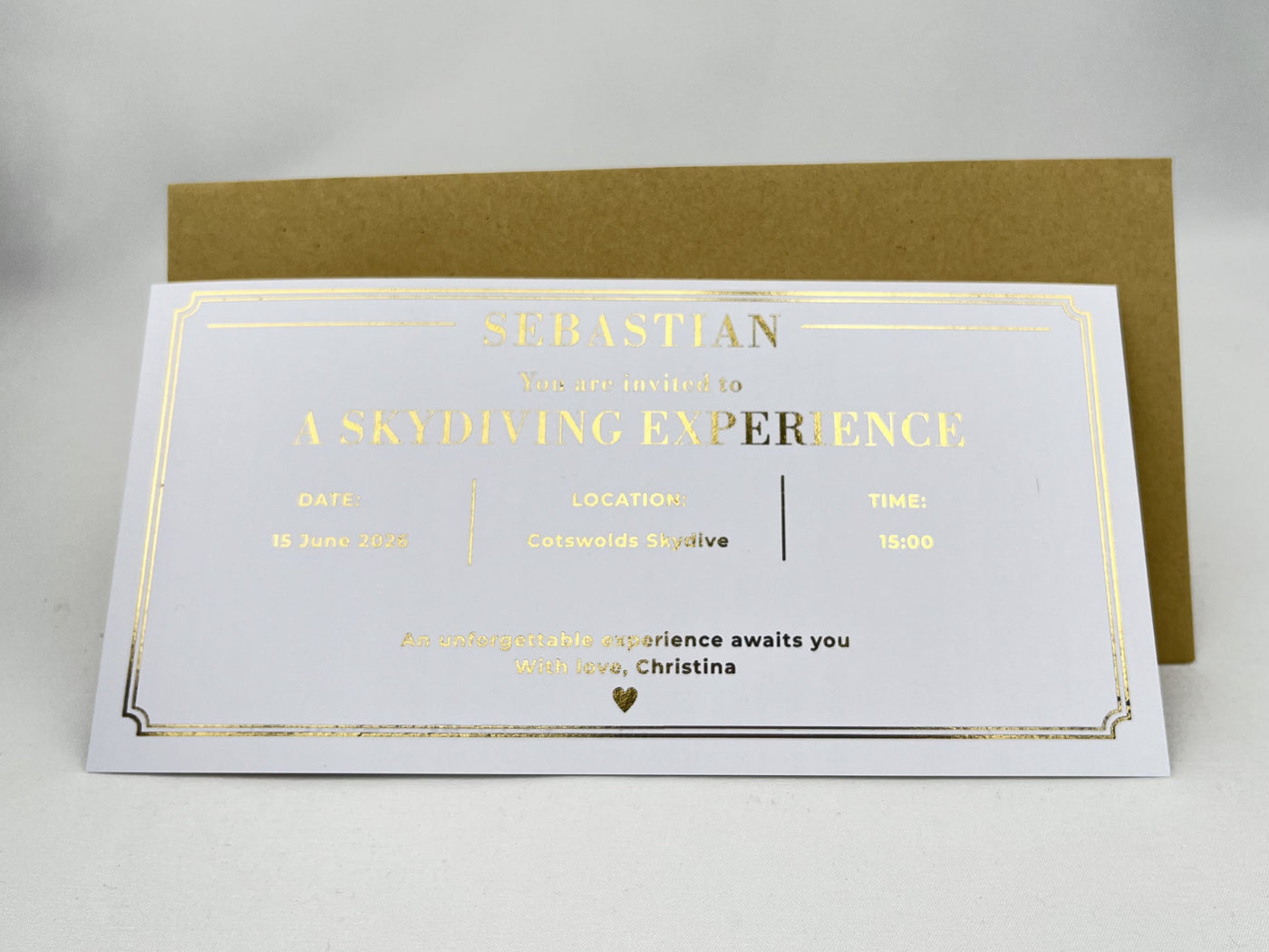 Personalised Experience Gift Invitation Scratch Card – Gold Reveal for Skydiving, Spa & Adventures