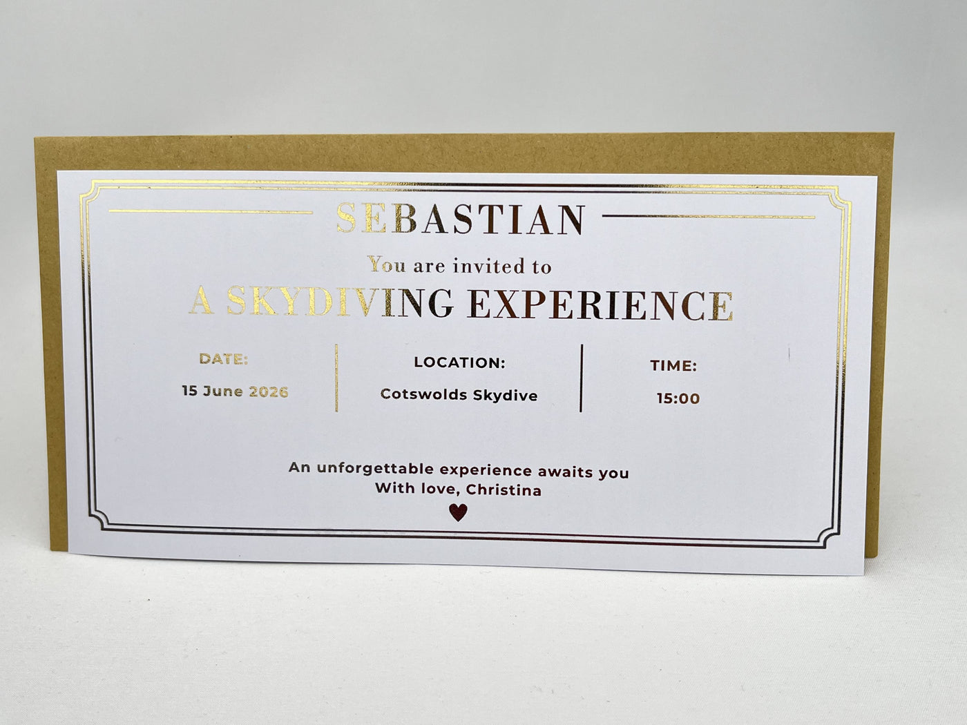 Personalised Experience Gift Invitation Scratch Card – Gold Reveal for Skydiving, Spa & Adventures
