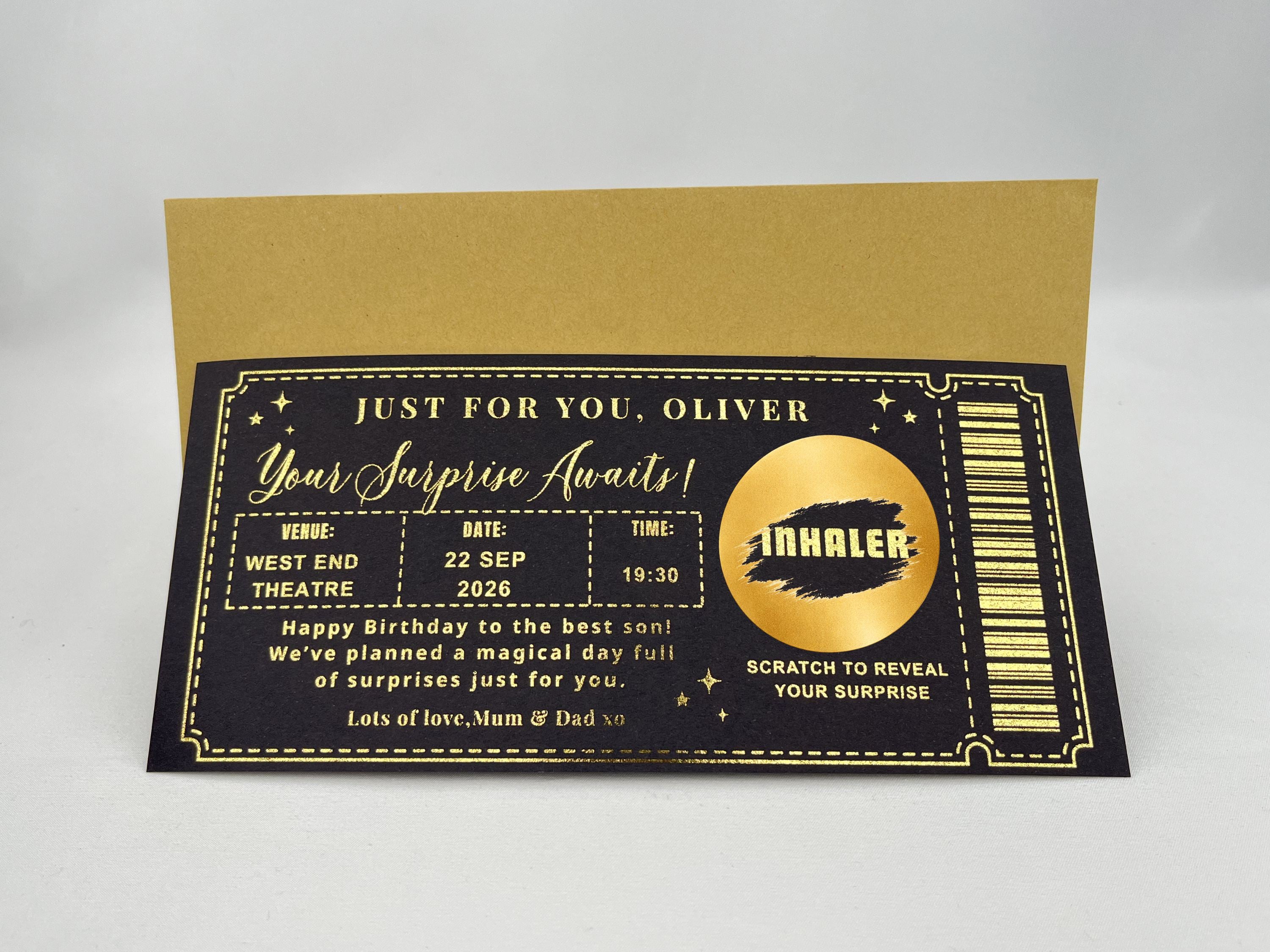 Personalised Concert Ticket Scratch Card – Gold Surprise Reveal for Gigs, Theatre & Events