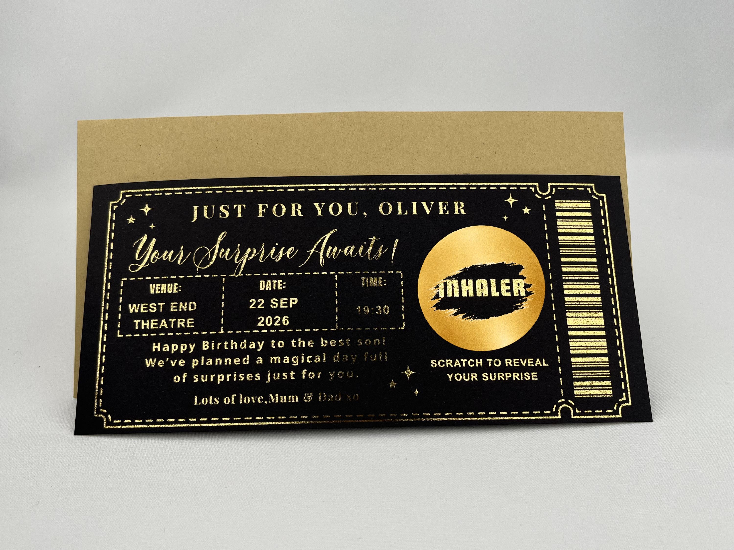 Personalised Concert Ticket Scratch Card – Gold Surprise Reveal for Gigs, Theatre & Events