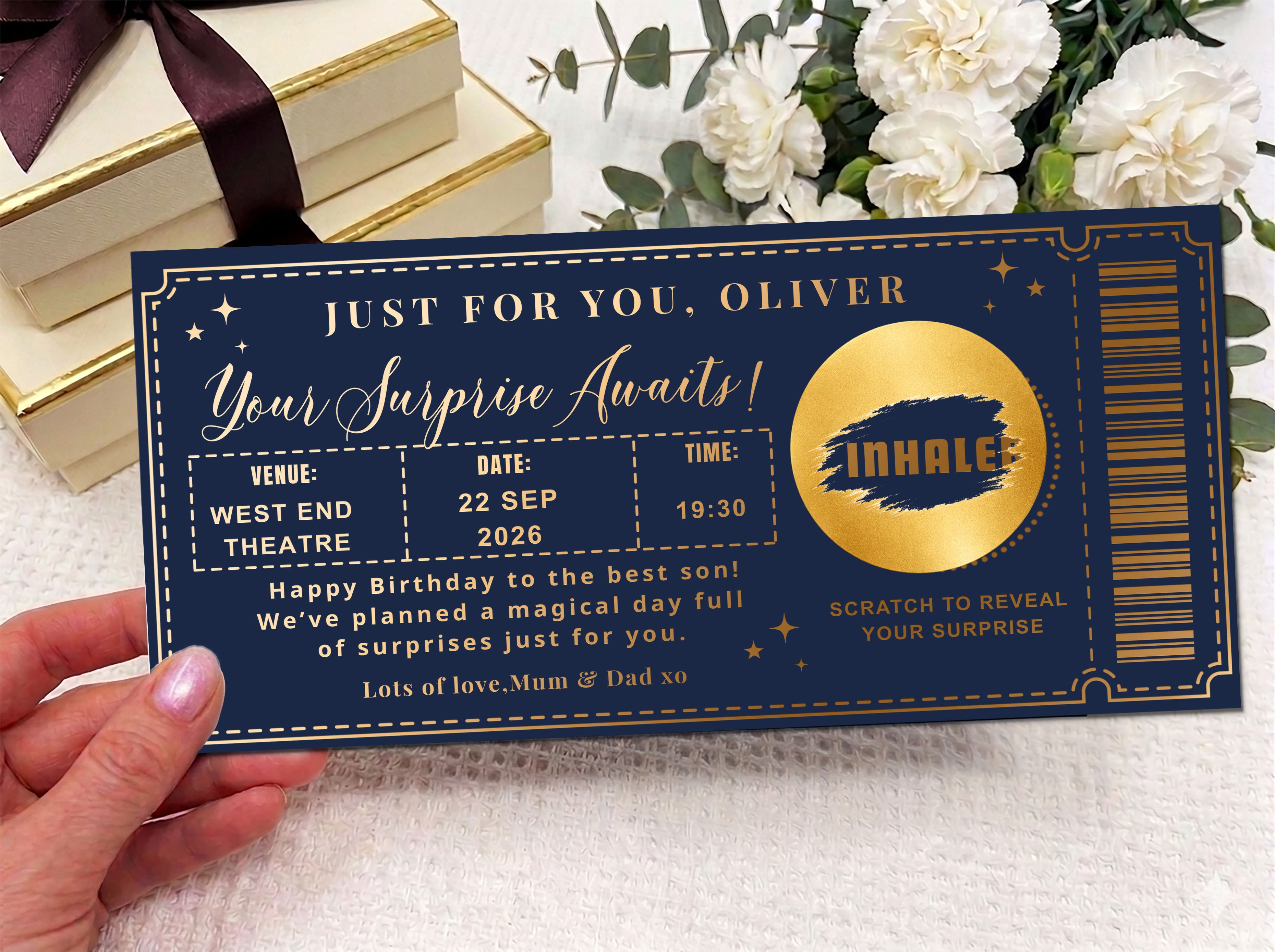 Personalised Concert Ticket Scratch Card – Gold Surprise Reveal for Gigs, Theatre & Events