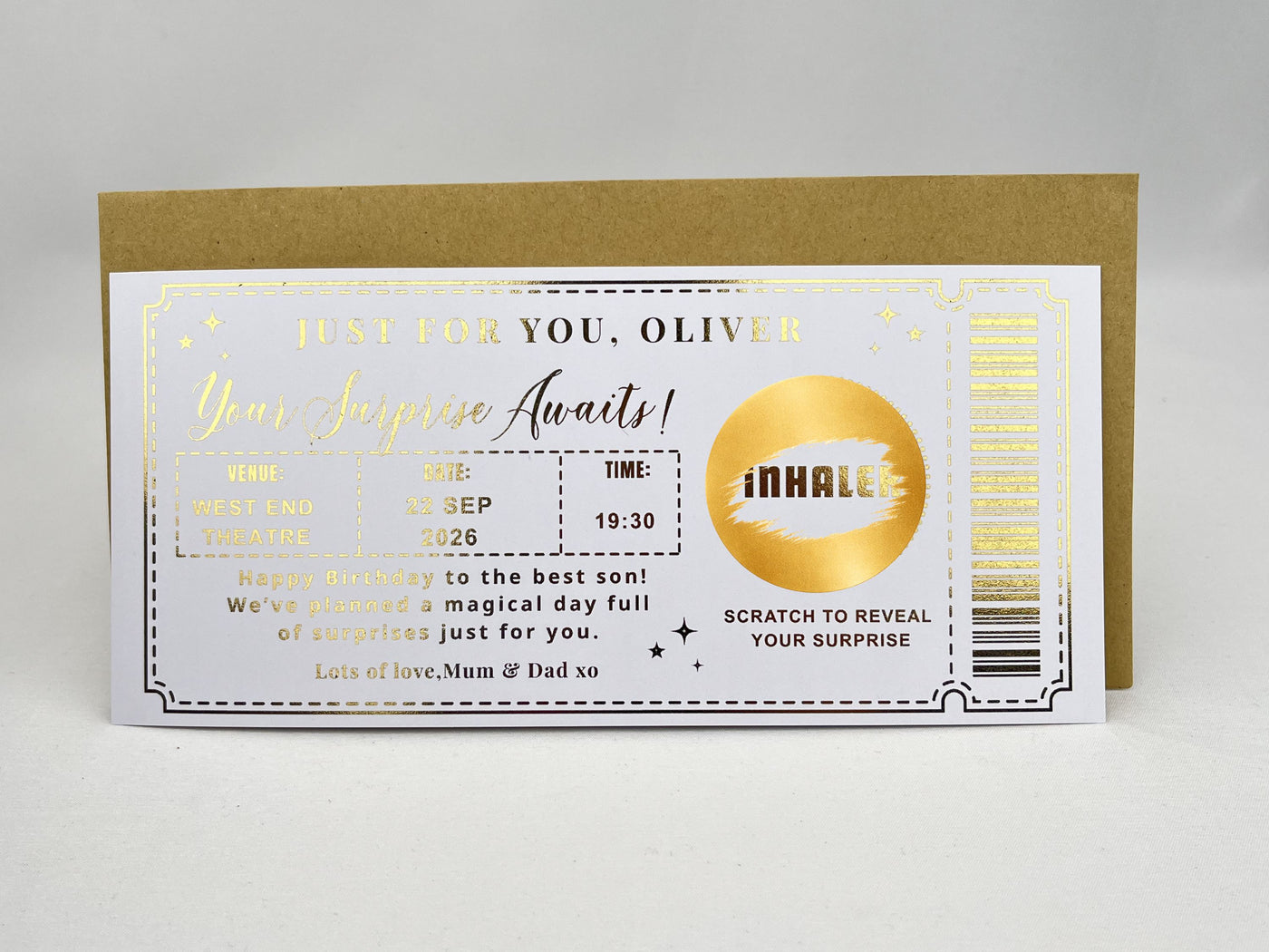 Personalised Concert Ticket Scratch Card – Gold Surprise Reveal for Gigs, Theatre & Events