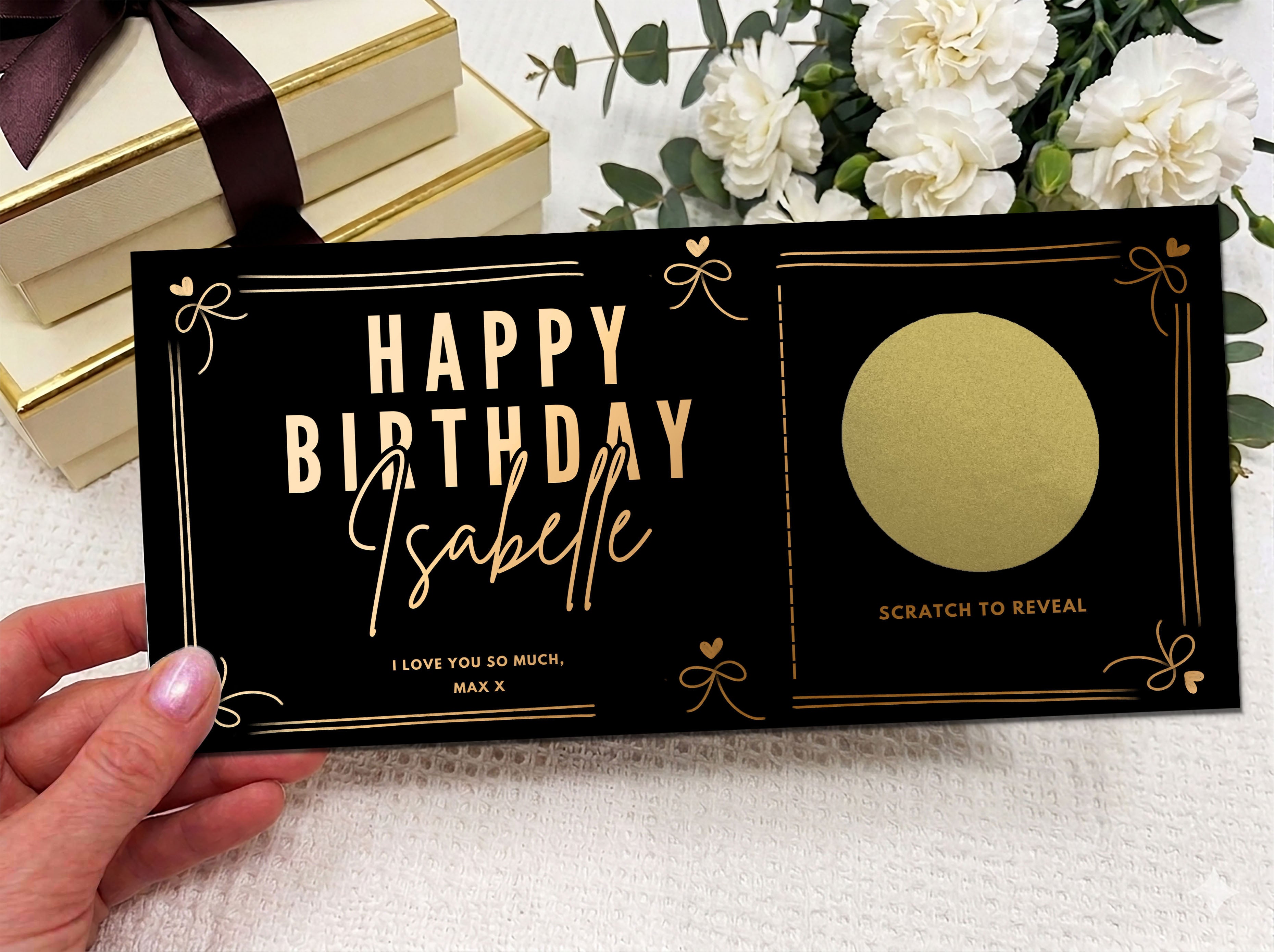 Elegant Birthday Scratch Off Card, Personalised Birthday Surprise Voucher Gift