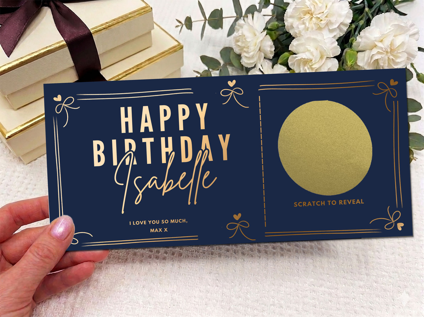 Elegant Birthday Scratch Off Card, Personalised Birthday Surprise Voucher Gift