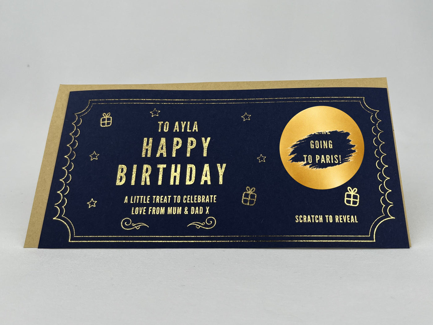 Personalised Gold Scratch Card Voucher, Gift Scratch Voucher