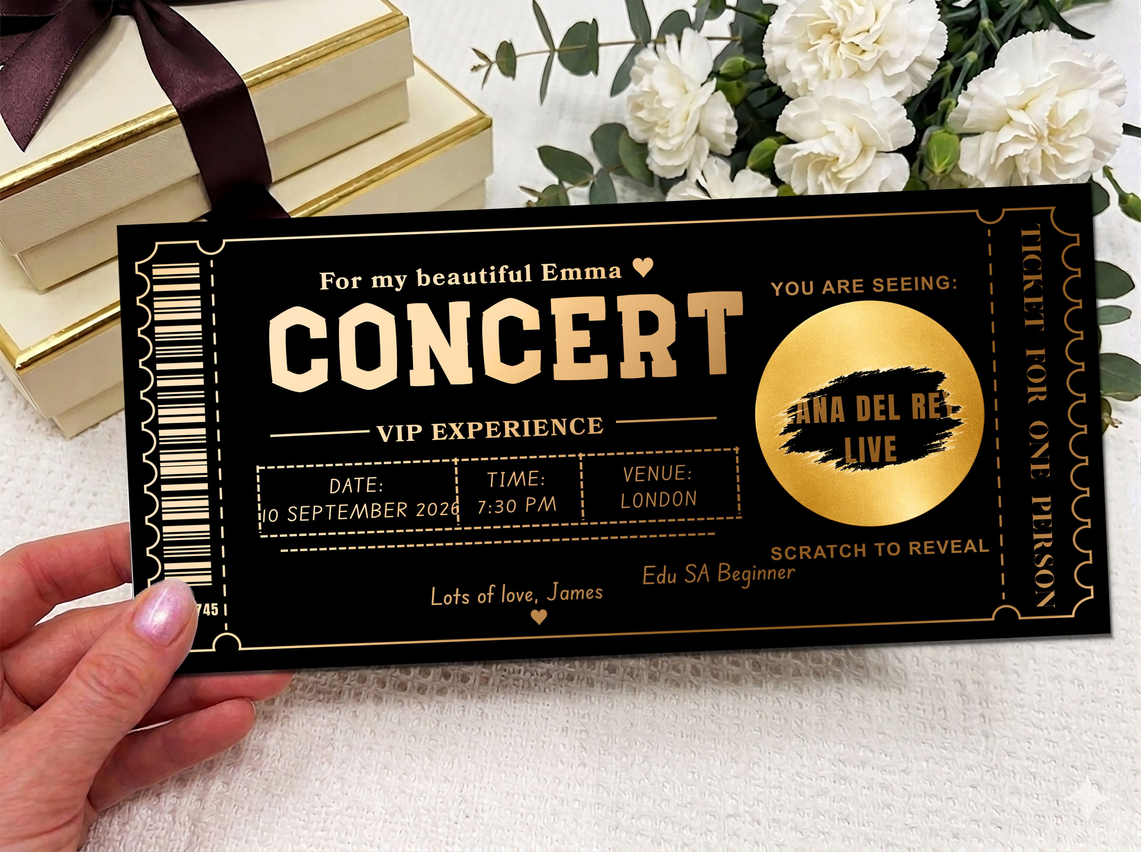 Personalised VIP Concert Ticket Scratch Card – Gold Surprise Reveal for Gigs & Shows