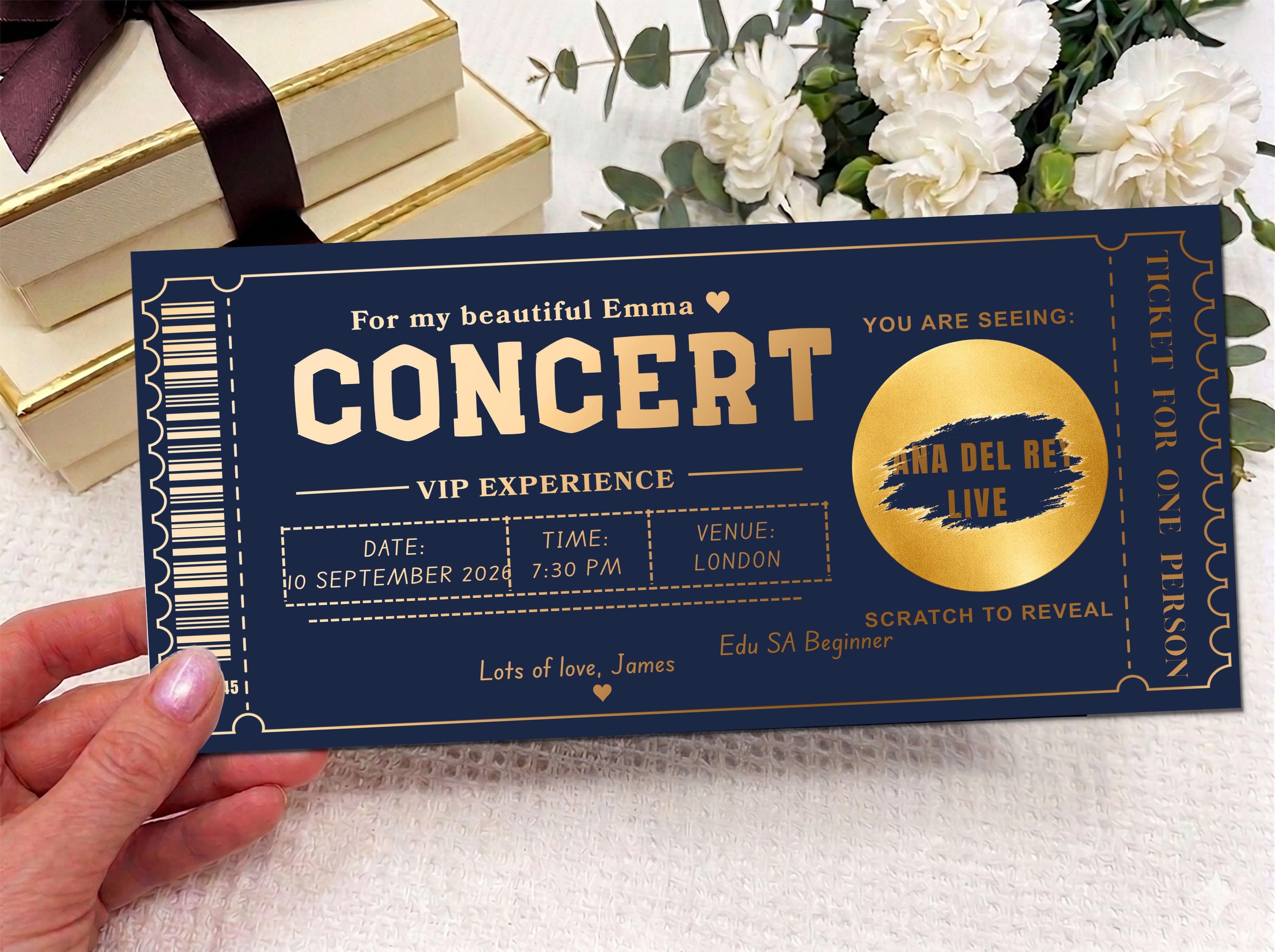 Personalised VIP Concert Ticket Scratch Card – Gold Surprise Reveal for Gigs & Shows