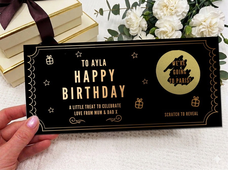 Personalised Gold Scratch Card Voucher, Gift Scratch Voucher
