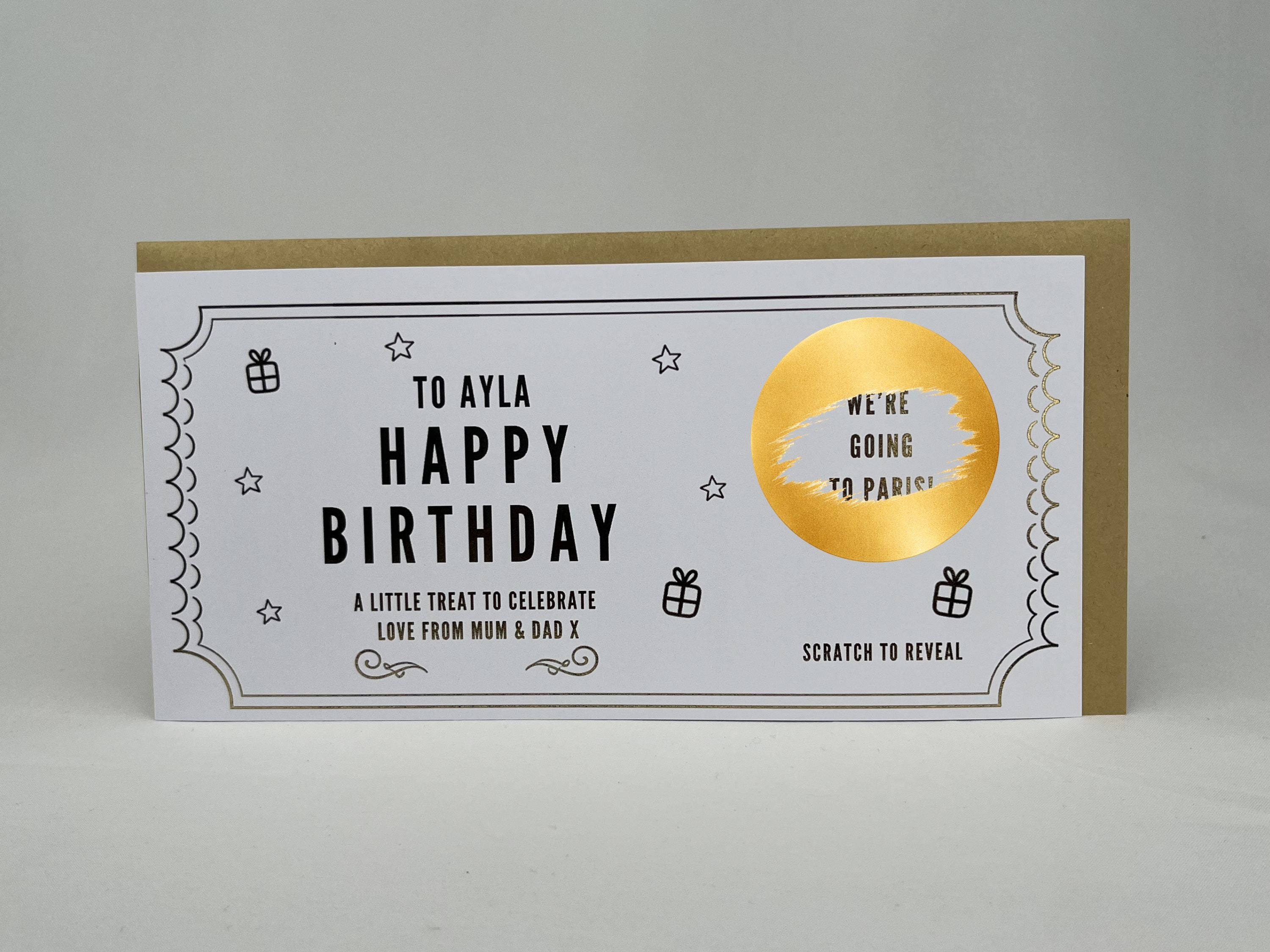 Personalised Gold Scratch Card Voucher, Gift Scratch Voucher