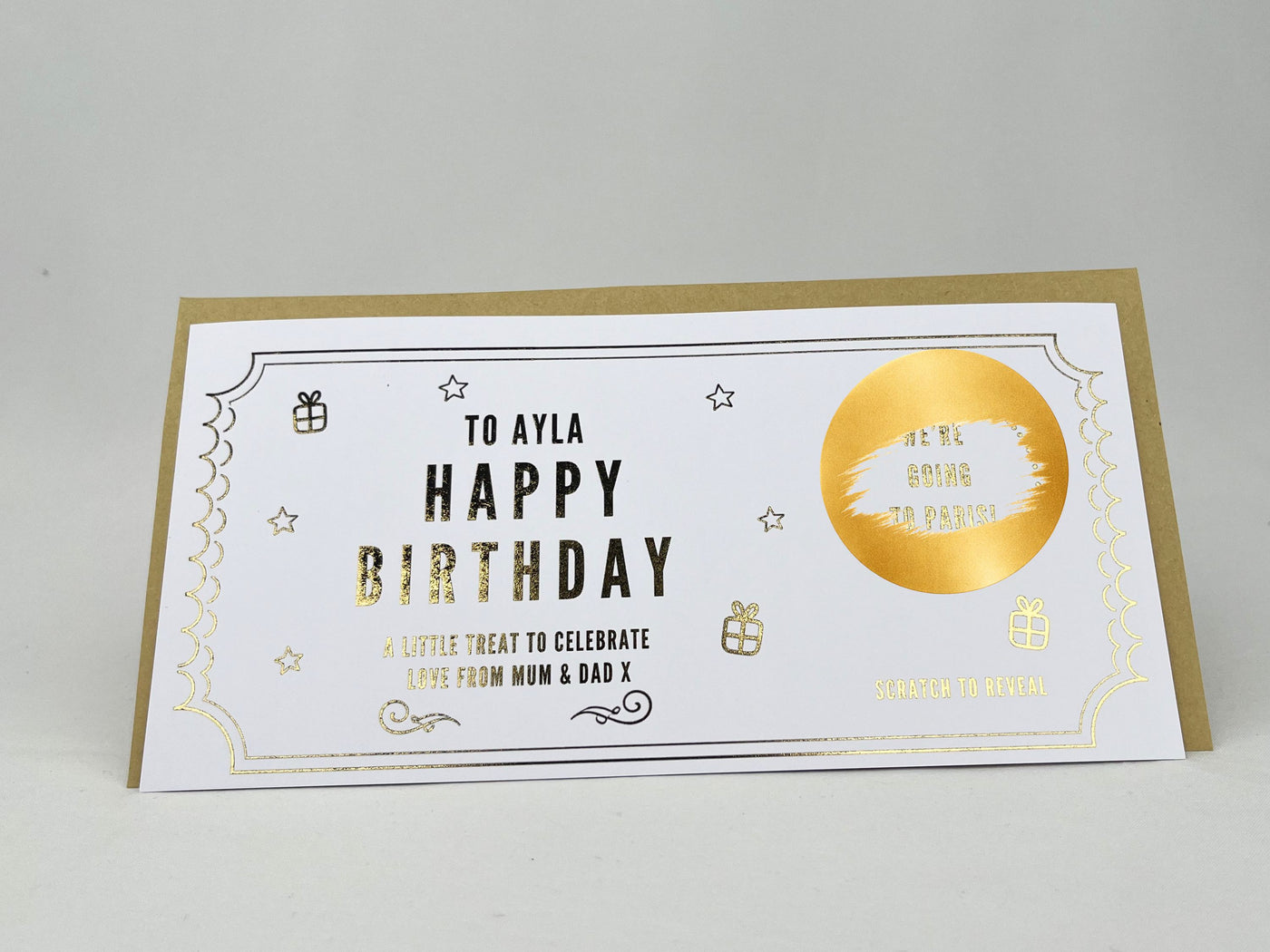 Personalised Gold Scratch Card Voucher, Gift Scratch Voucher
