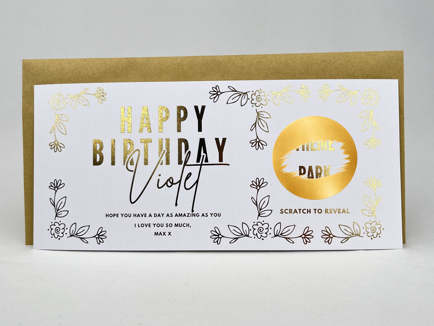 Floral Birthday Scratch Off Card, Personalised Surprise Voucher Gift