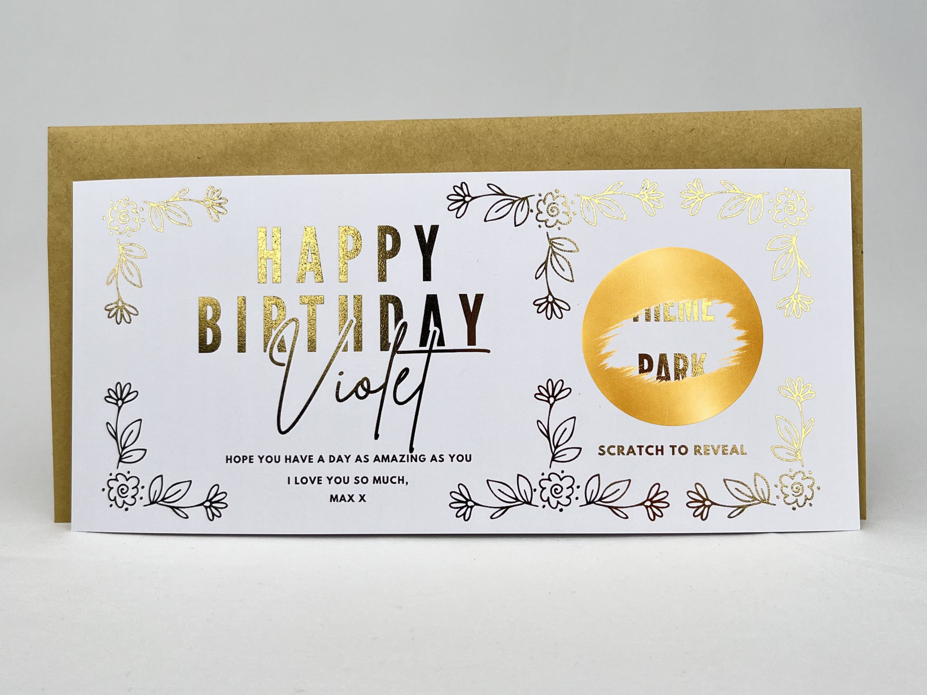 Floral Birthday Scratch Off Card, Personalised Surprise Voucher Gift
