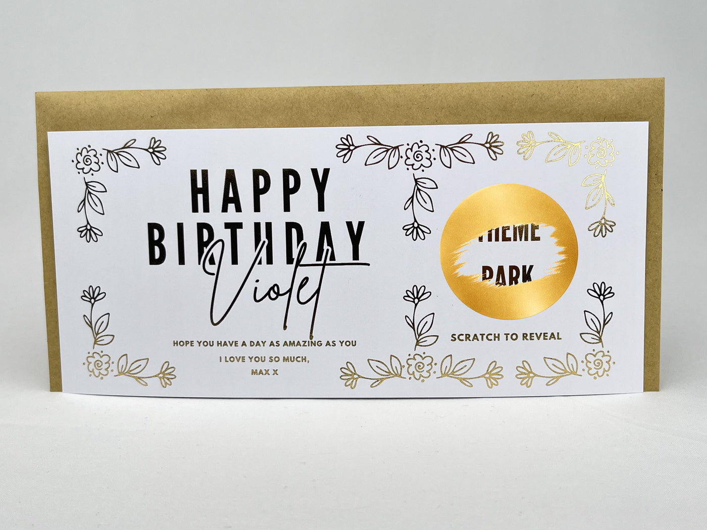 Floral Birthday Scratch Off Card, Personalised Surprise Voucher Gift