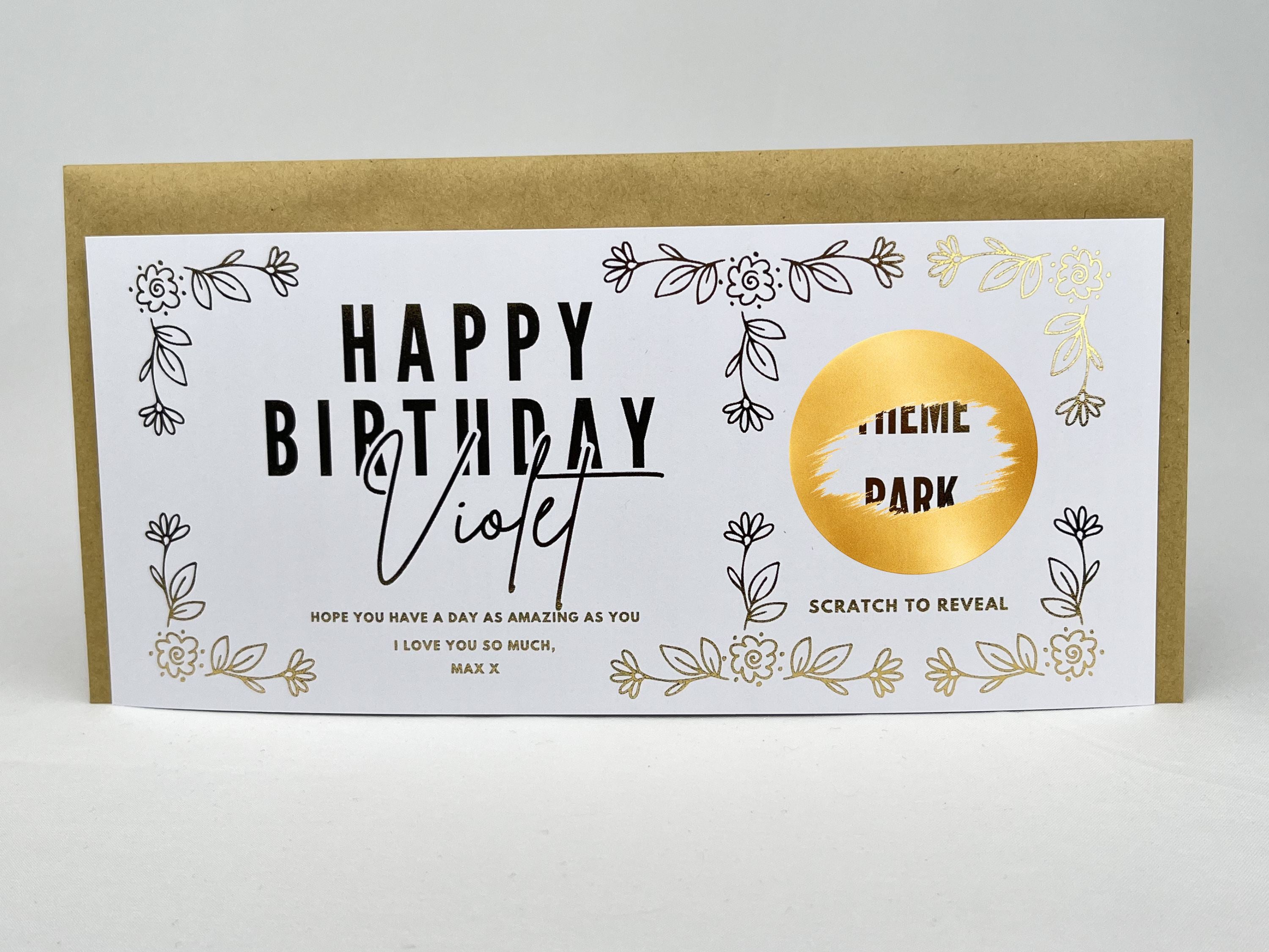 Floral Birthday Scratch Off Card, Personalised Surprise Voucher Gift