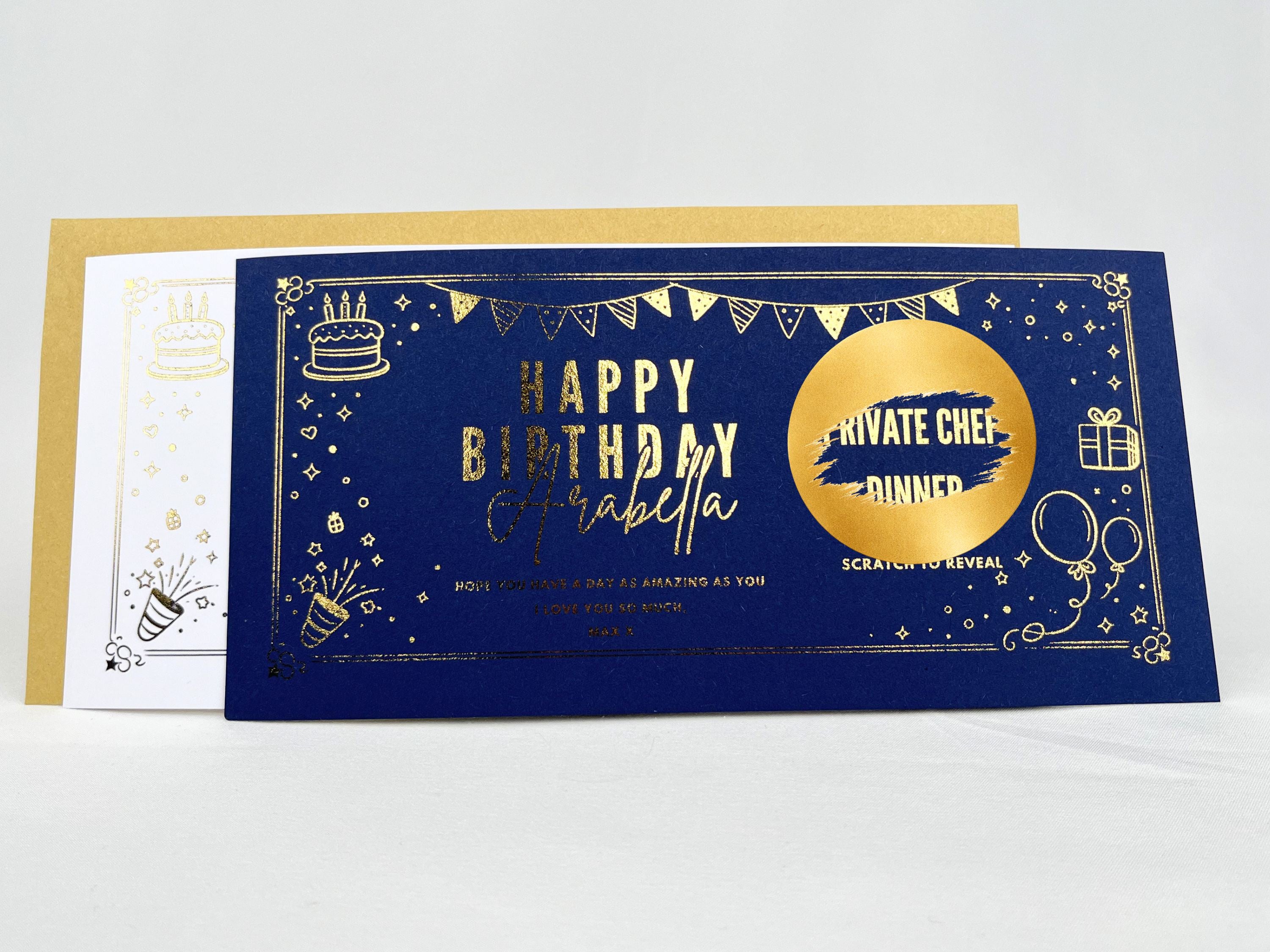 Golden Birthday Party Scratch Off Card, Personalised Surprise Voucher Gift