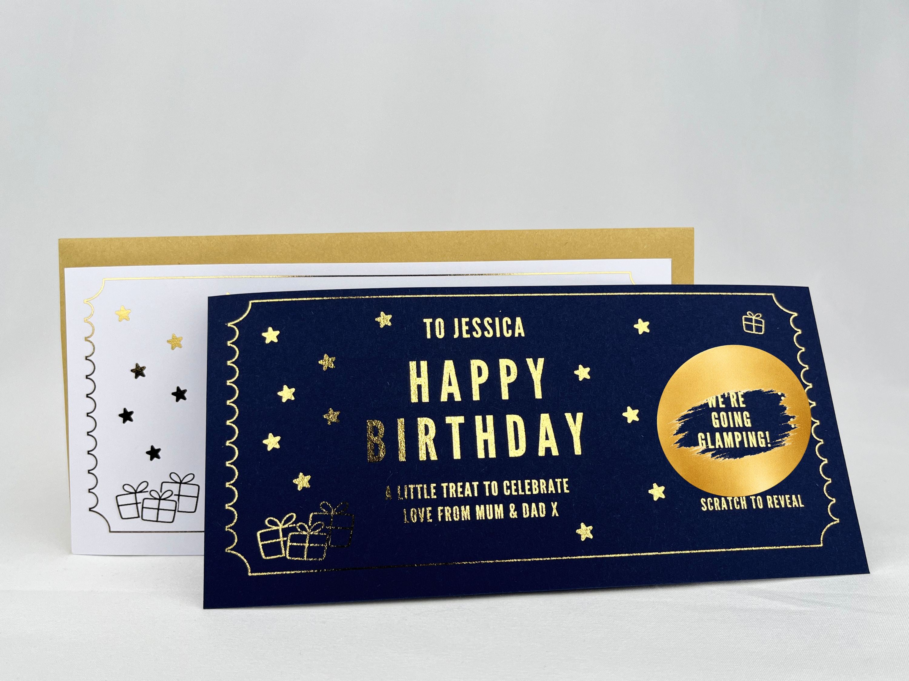 Golden Birthday Scratch Card Voucher, Personalised Surprise Gift Ticket
