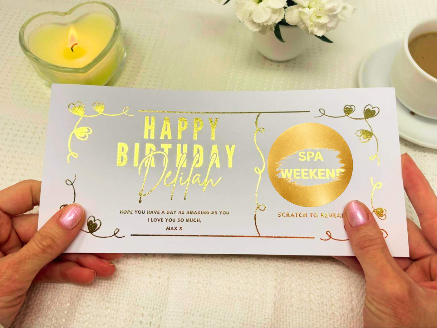 Romantic Birthday Scratch Off Card, Personalised Birthday Surprise Voucher