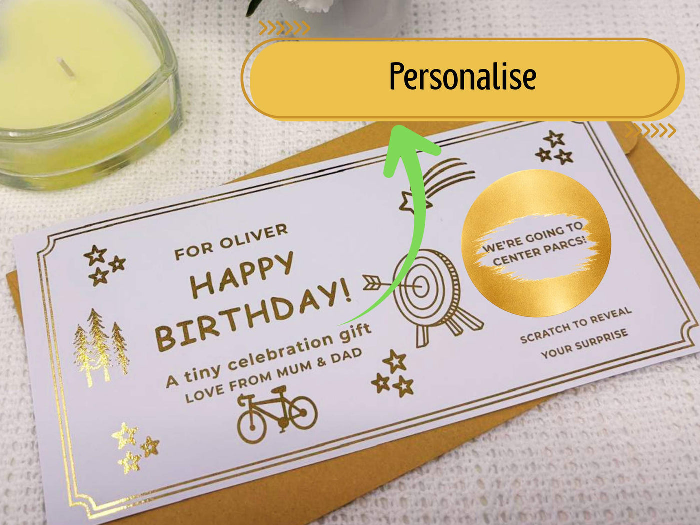Personalised Experience Gift Invitation Scratch Card – Gold Reveal for Skydiving, Spa & Adventures