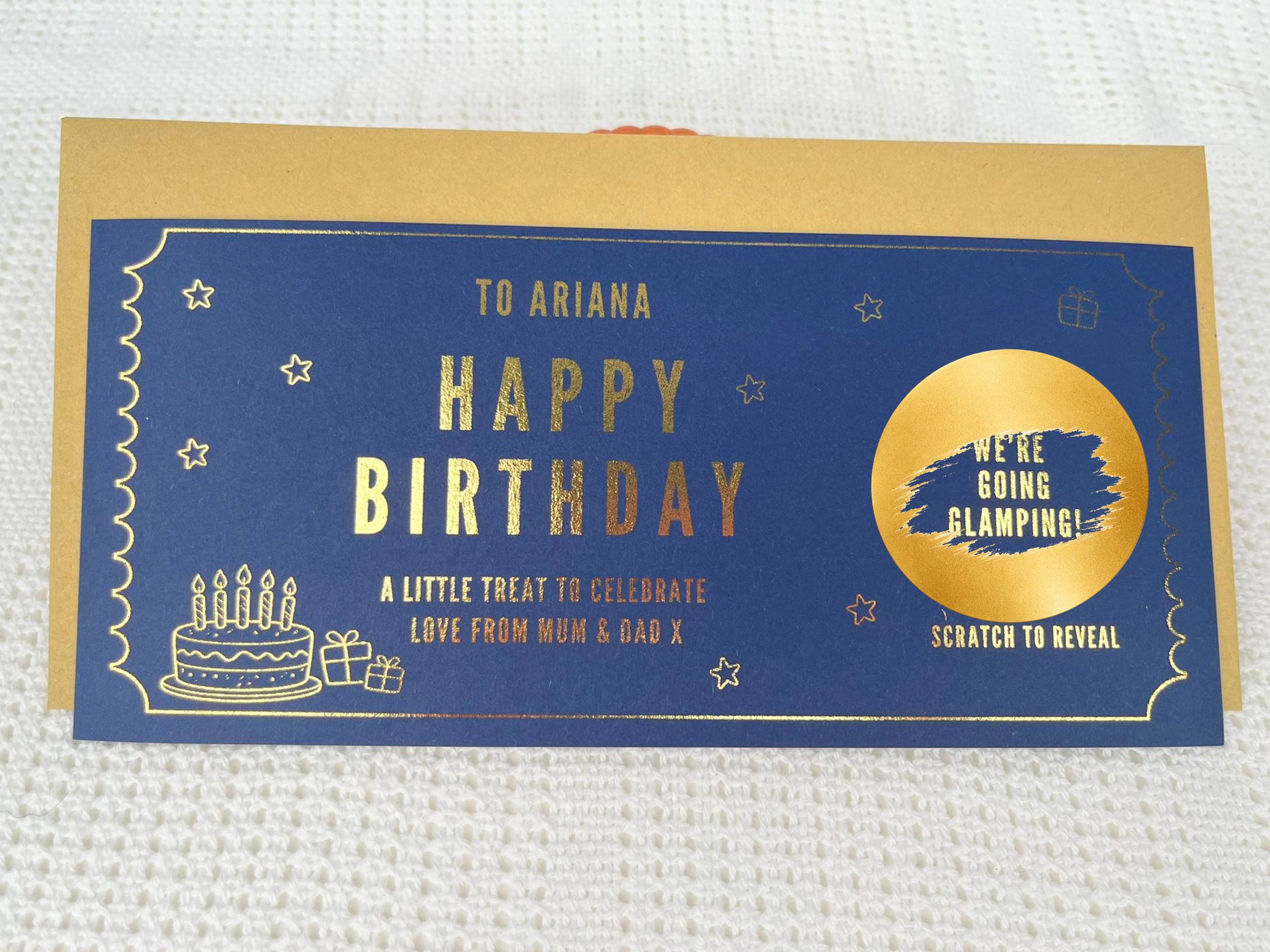 Birthday Scratch Off Card, Personalised Surprise Voucher Gift, Custom Reveal Ticket