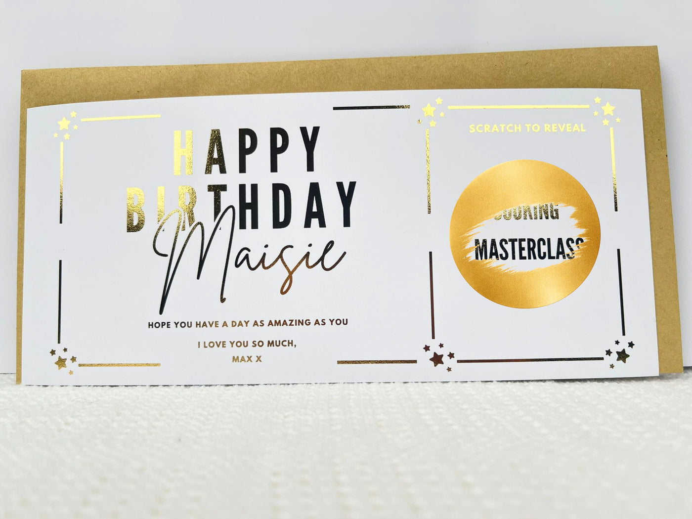 Personalised Gold Foil Scratch-Off Reveal Card for Any Occasion