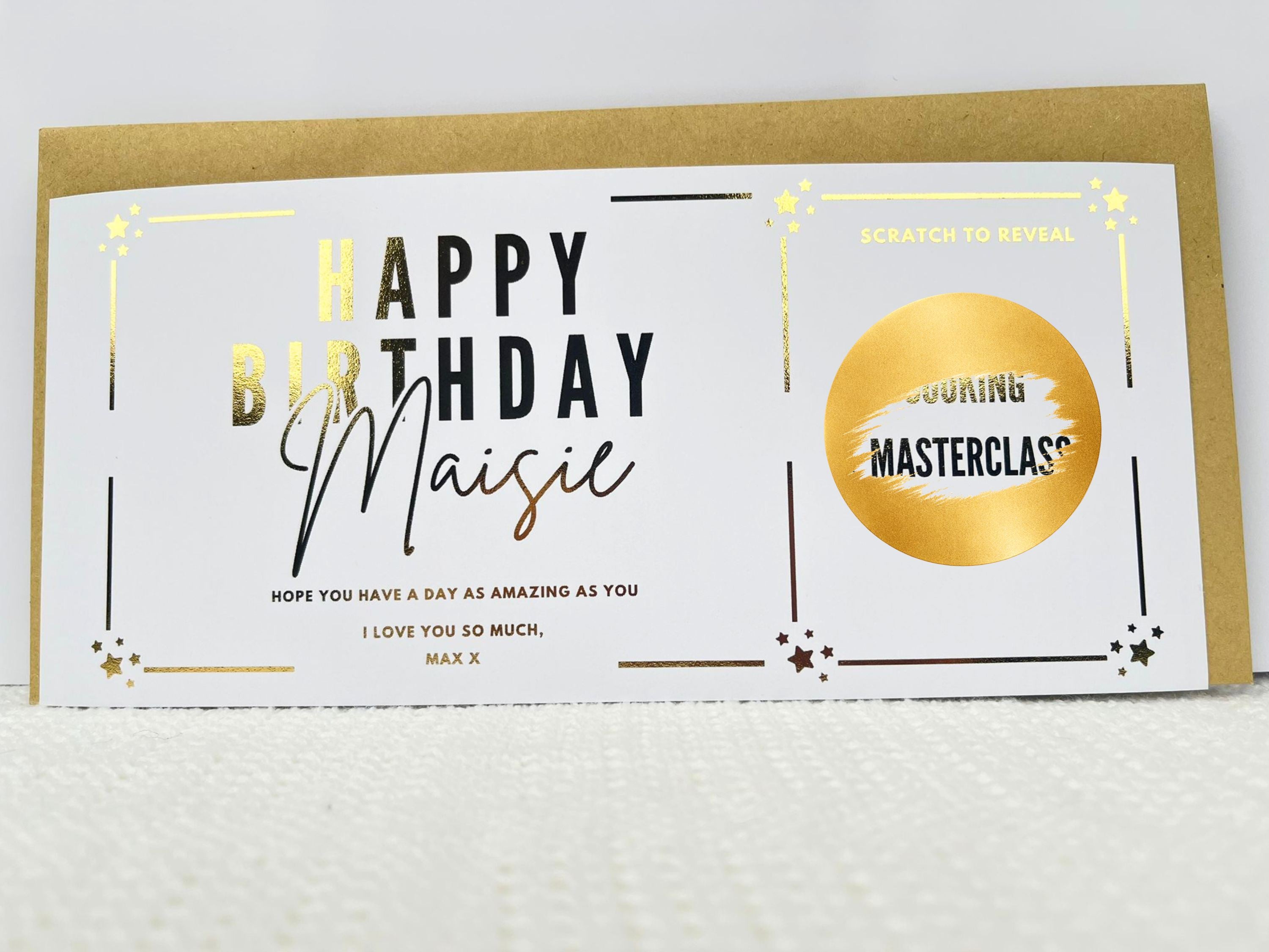 Personalised Gold Foil Scratch-Off Reveal Card for Any Occasion