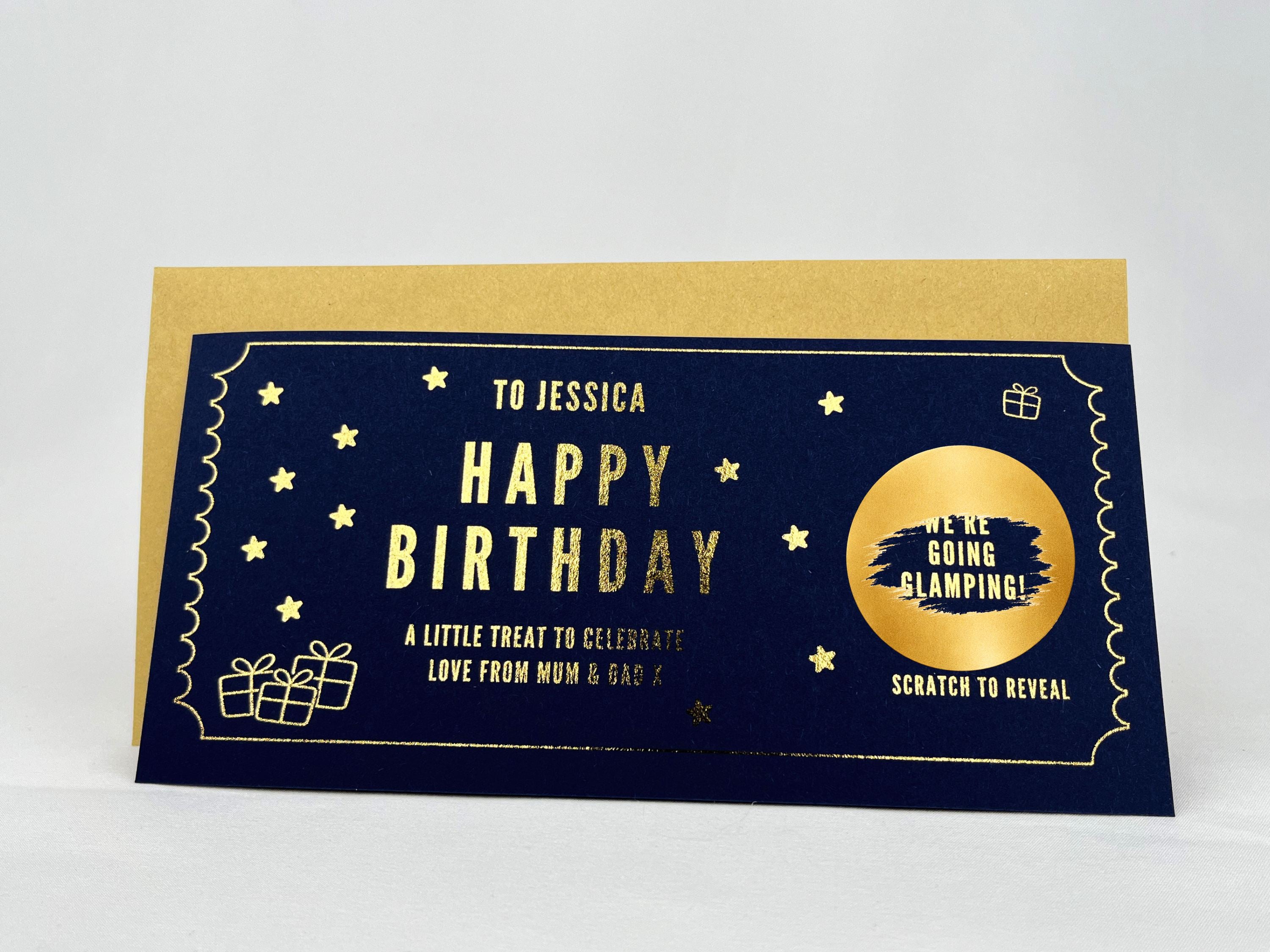 Golden Birthday Scratch Card Voucher, Personalised Surprise Gift Ticket