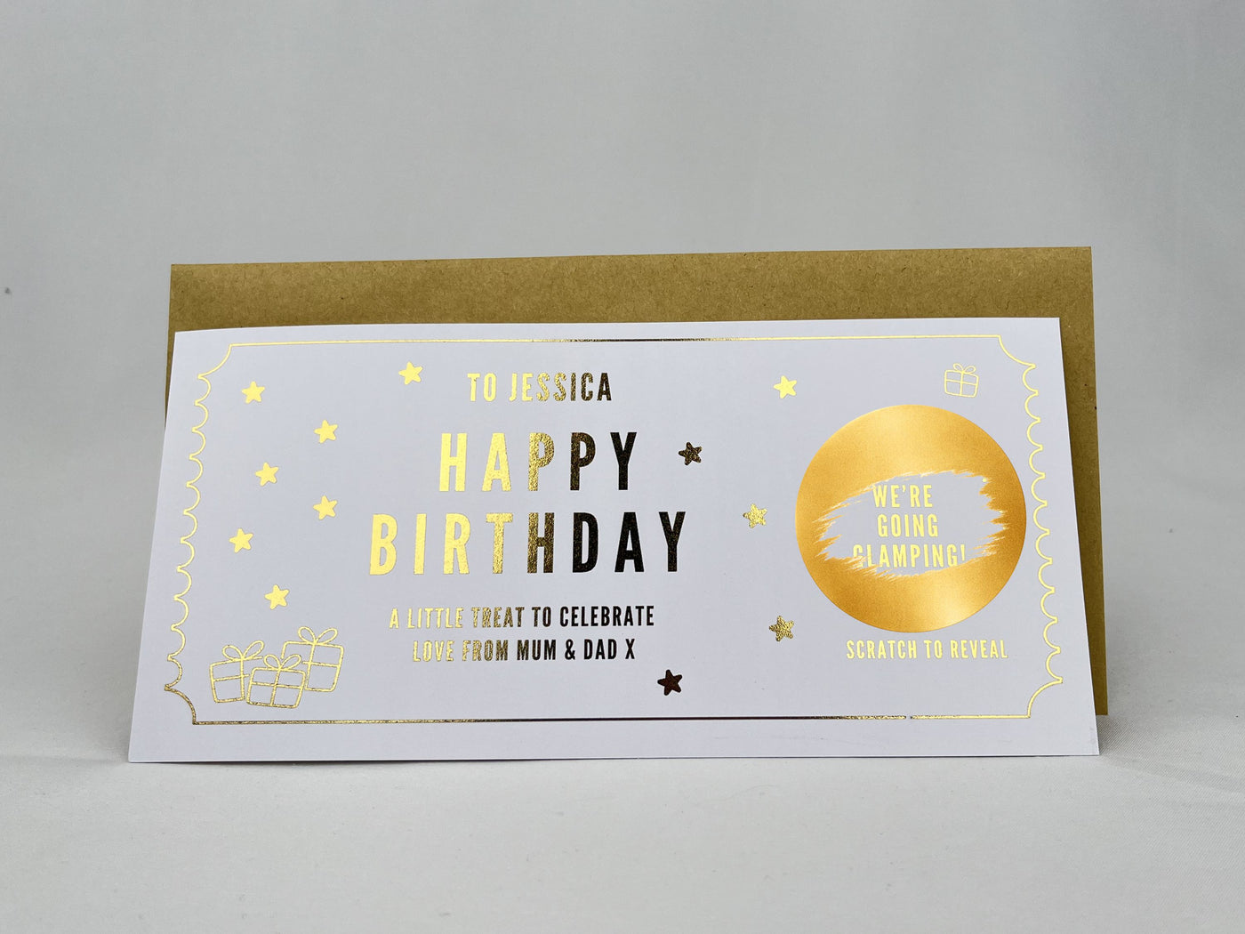 Golden Birthday Scratch Card Voucher, Personalised Surprise Gift Ticket