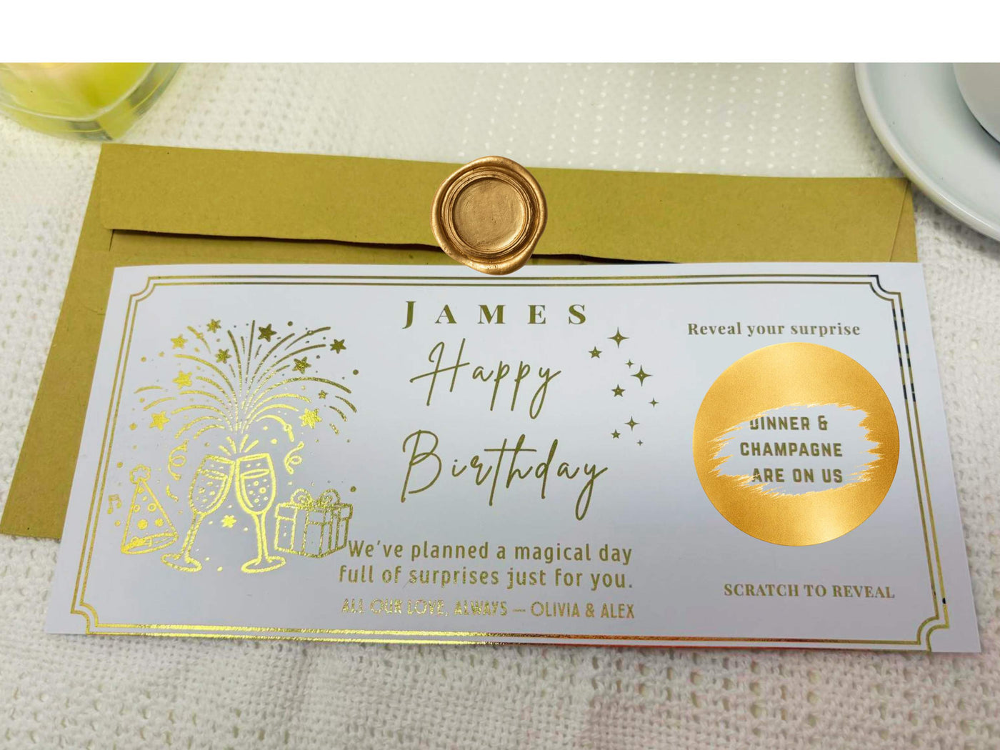 Birthday Scratch Off Card with Champagne, Personalised Surprise Voucher Gift