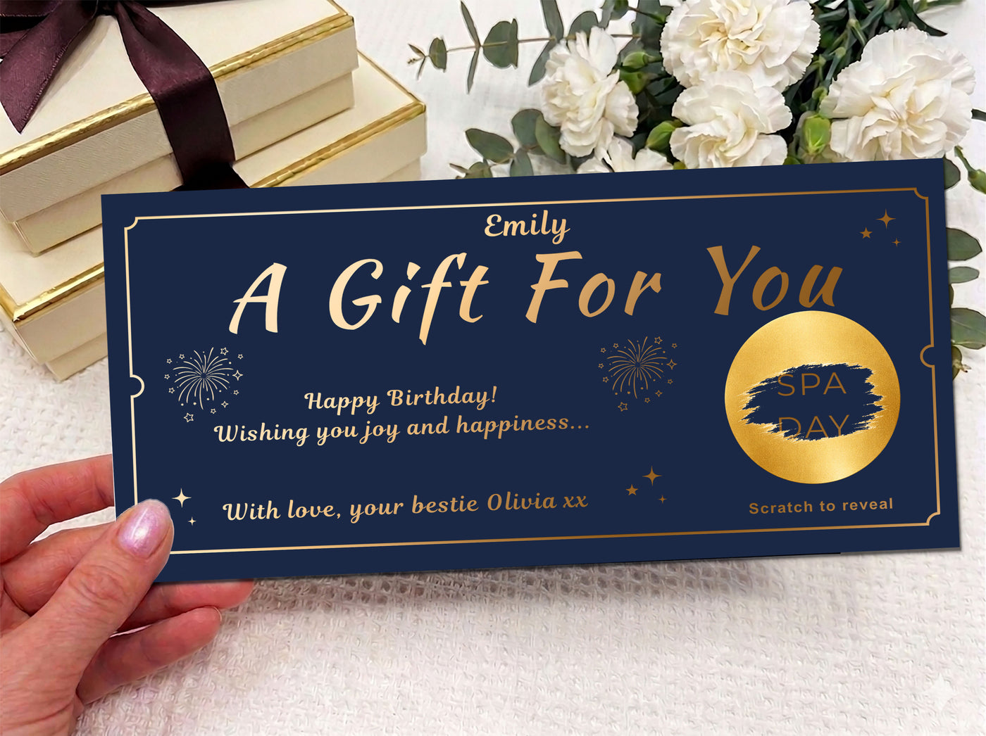 Personalised Spa Day Gift Voucher, Scratch Reveal Birthday Card, Luxury Experience Surprise Ticket UK