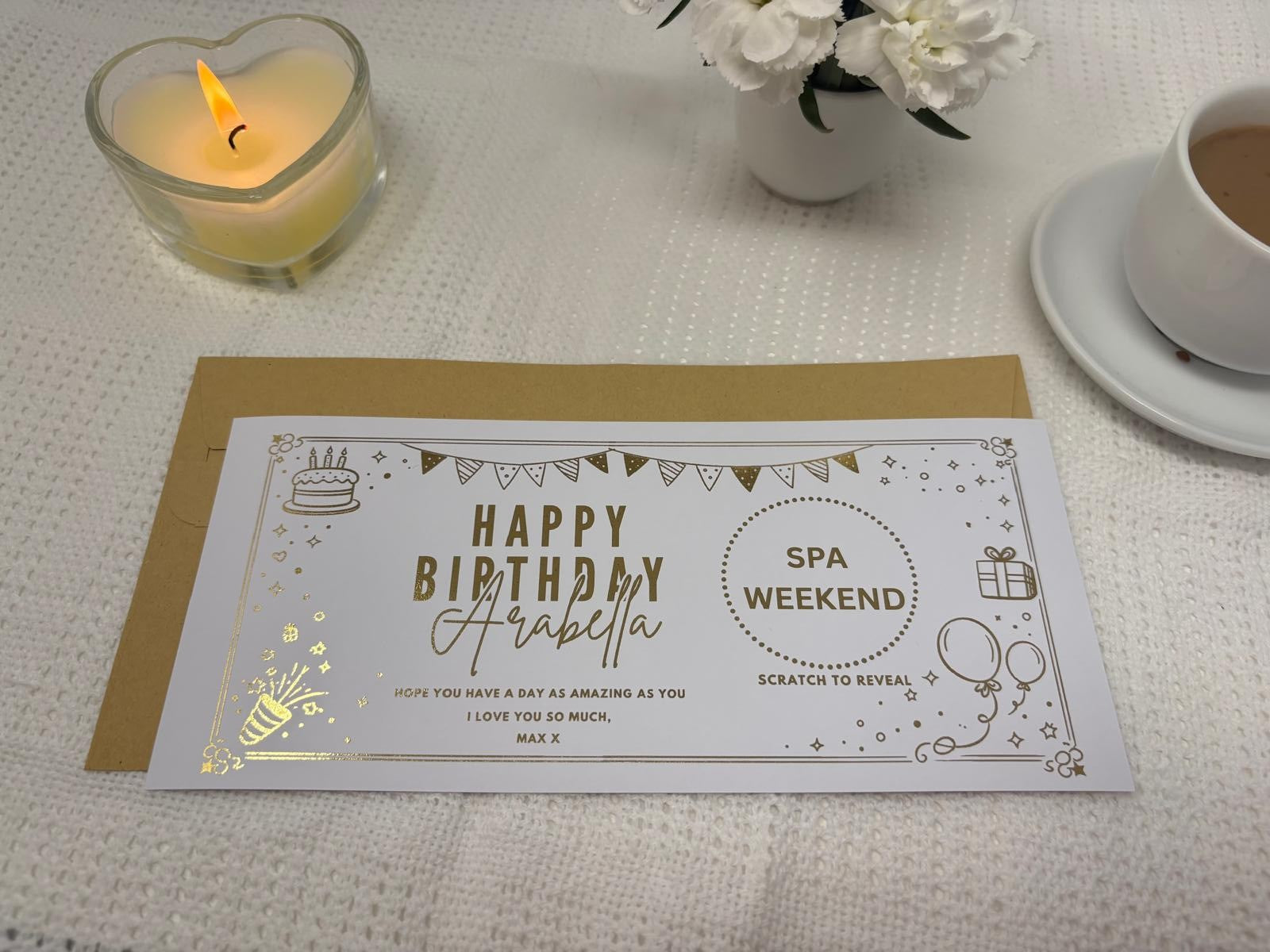 Golden Birthday Party Scratch Off Card, Personalised Surprise Voucher Gift