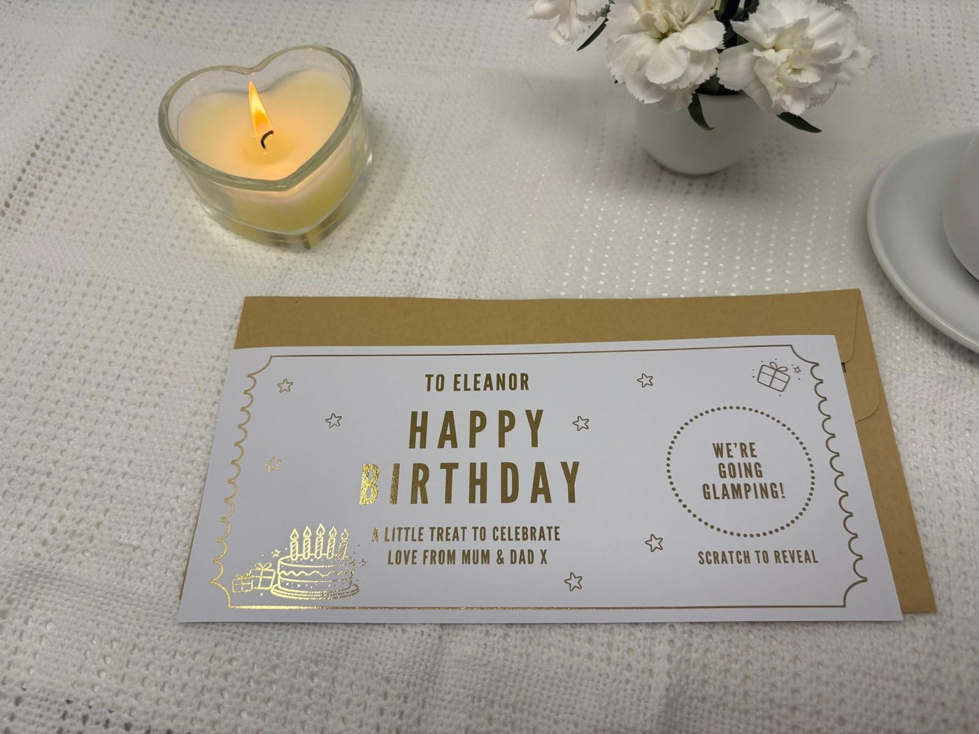 Birthday Cake and Gifts Scratch Off Card, Personalised Surprise Voucher Gift