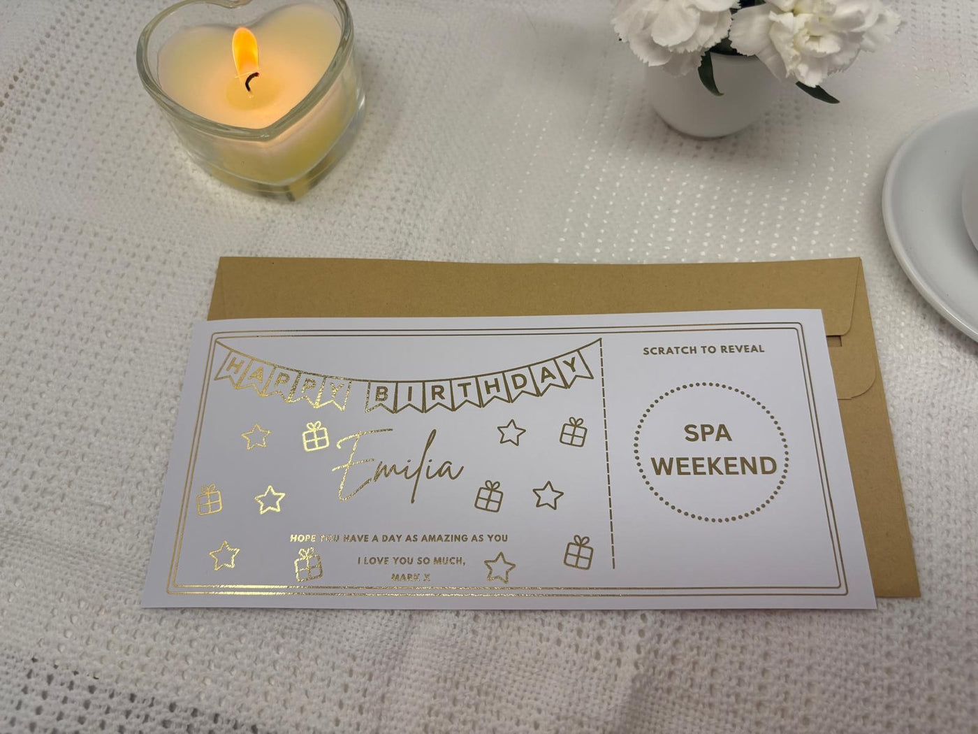 Personalised Gold Foil Bunting Birthday Scratch Reveal Card