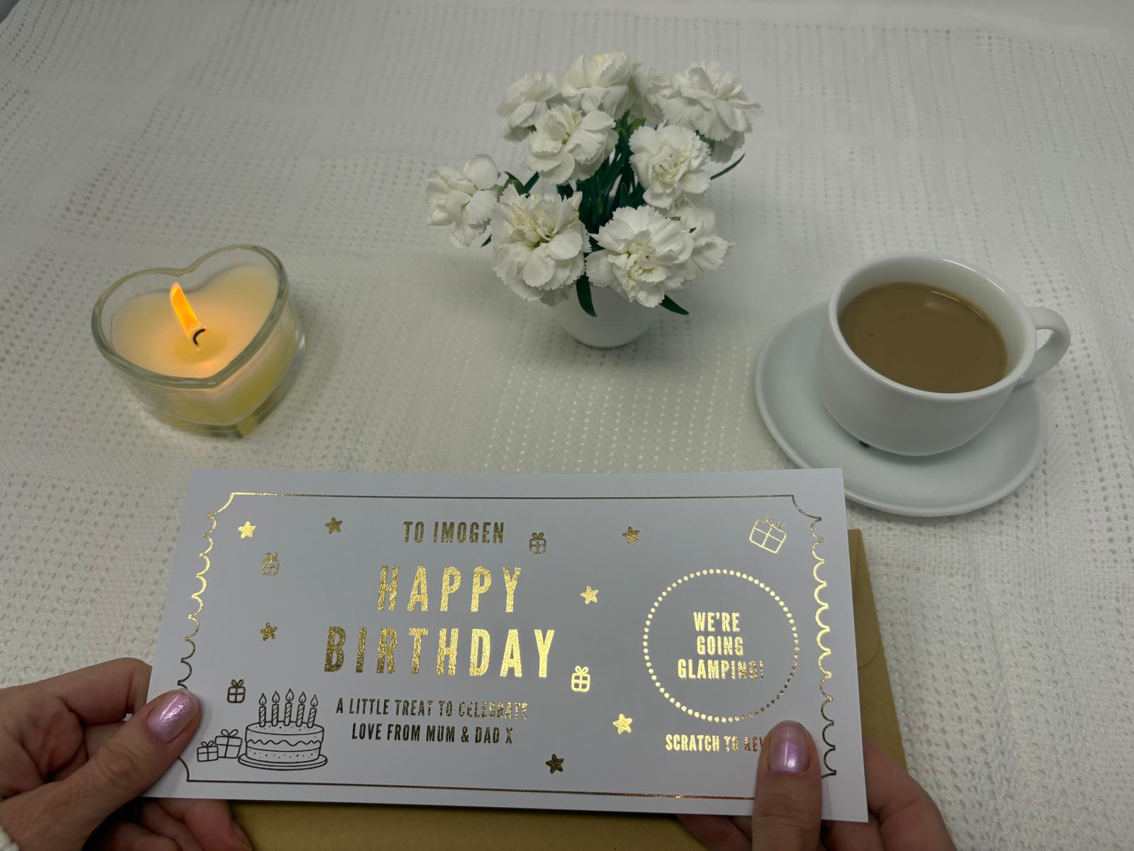 Personalised Gold Foil Birthday Cake Scratch Reveal Ticket