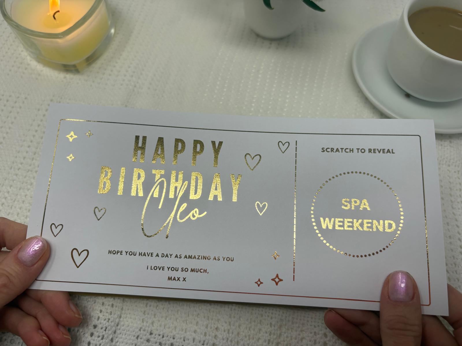 Personalised Gold Foil Hearts Scratch Reveal Card - Birthday & Any Occasion