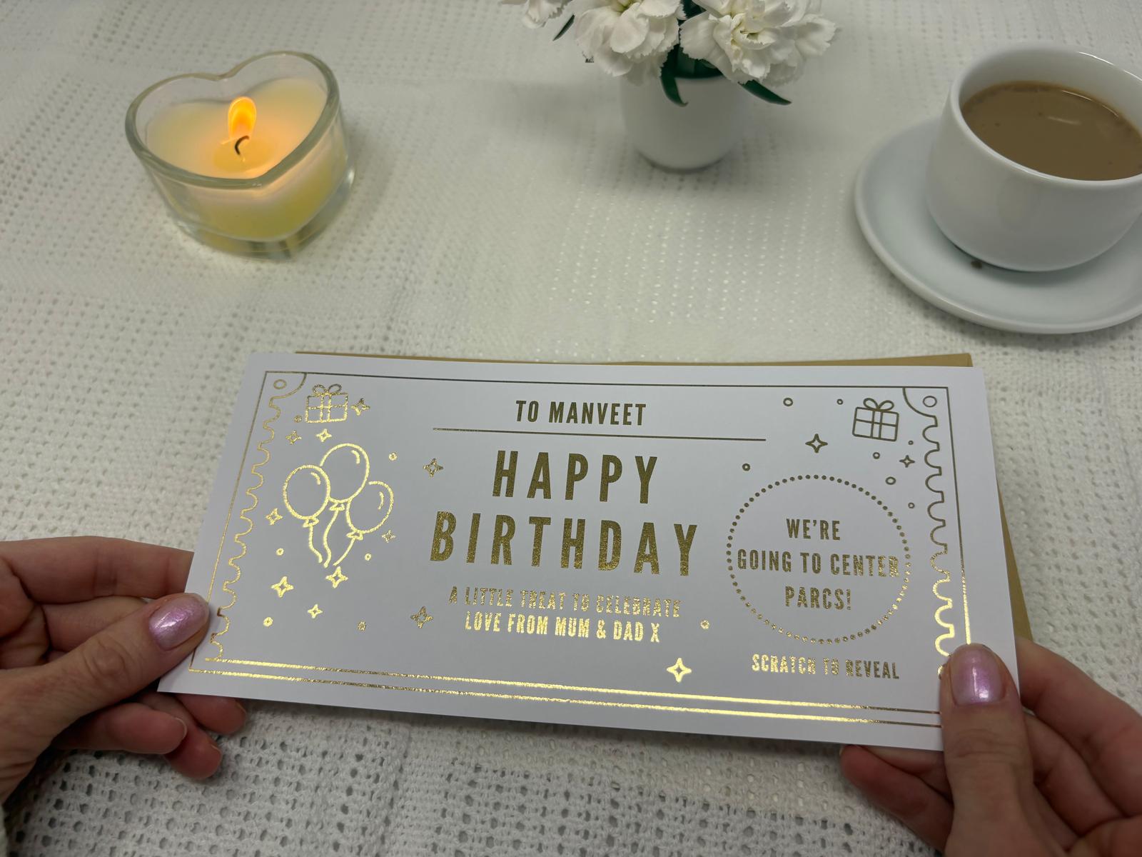 Personalised Gold Foil Balloons Scratch Reveal Ticket