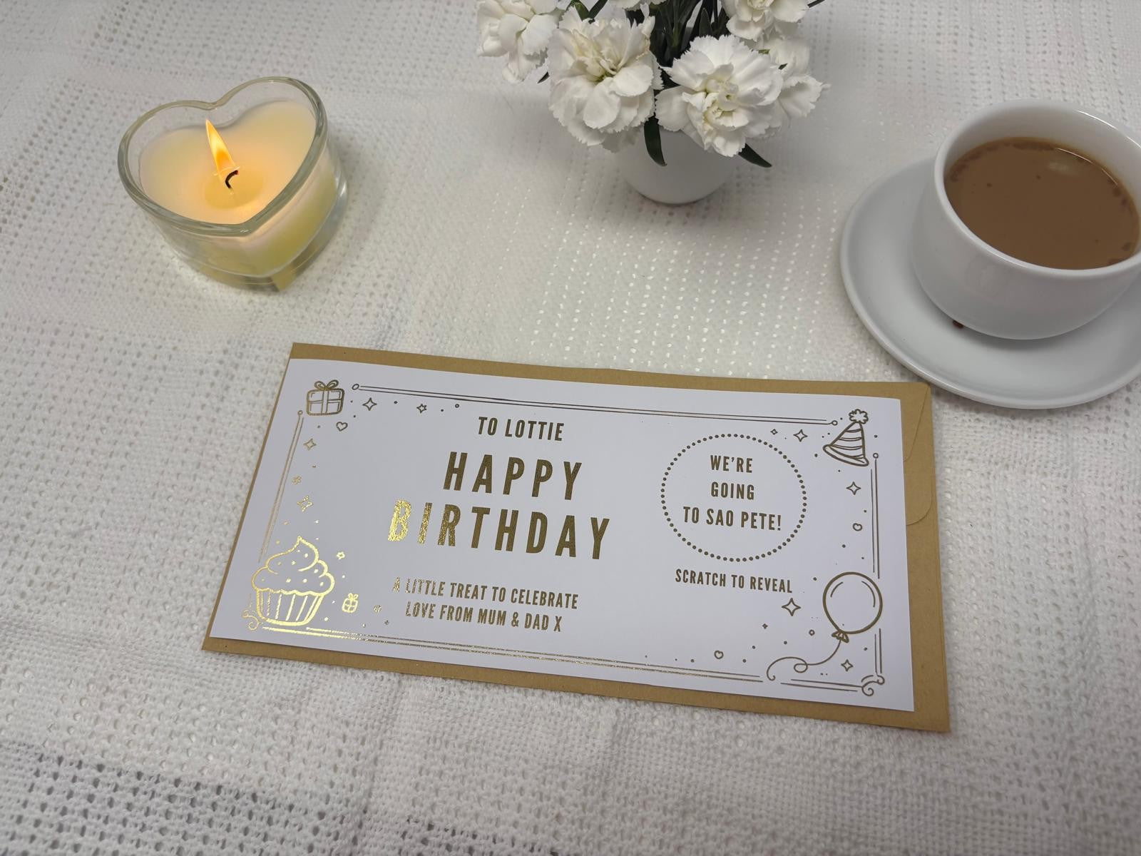 Personalised Gold Birthday Surprise Gift Voucher Scratch Card