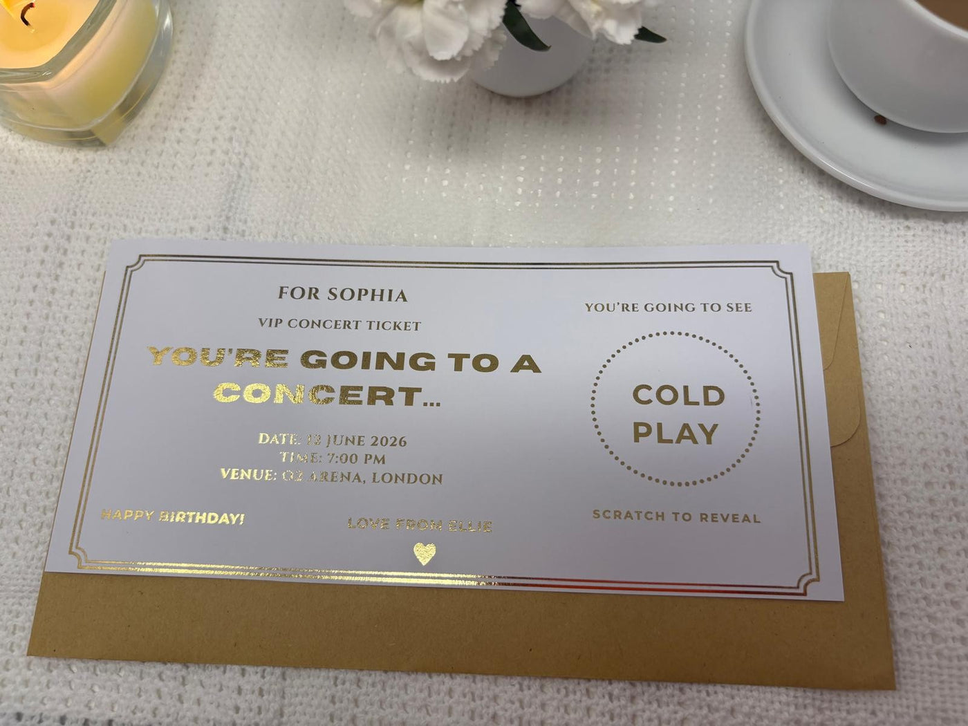 Personalised Gold VIP Event Concert Scratch Reveal Ticket